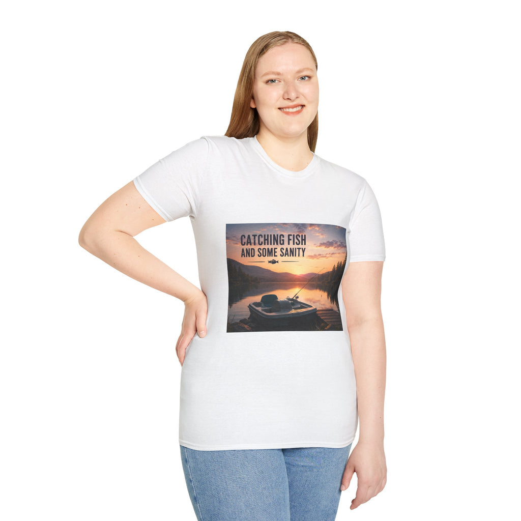 “Catching Fish and Some Sanity” Sunset Lake Graphic Tee