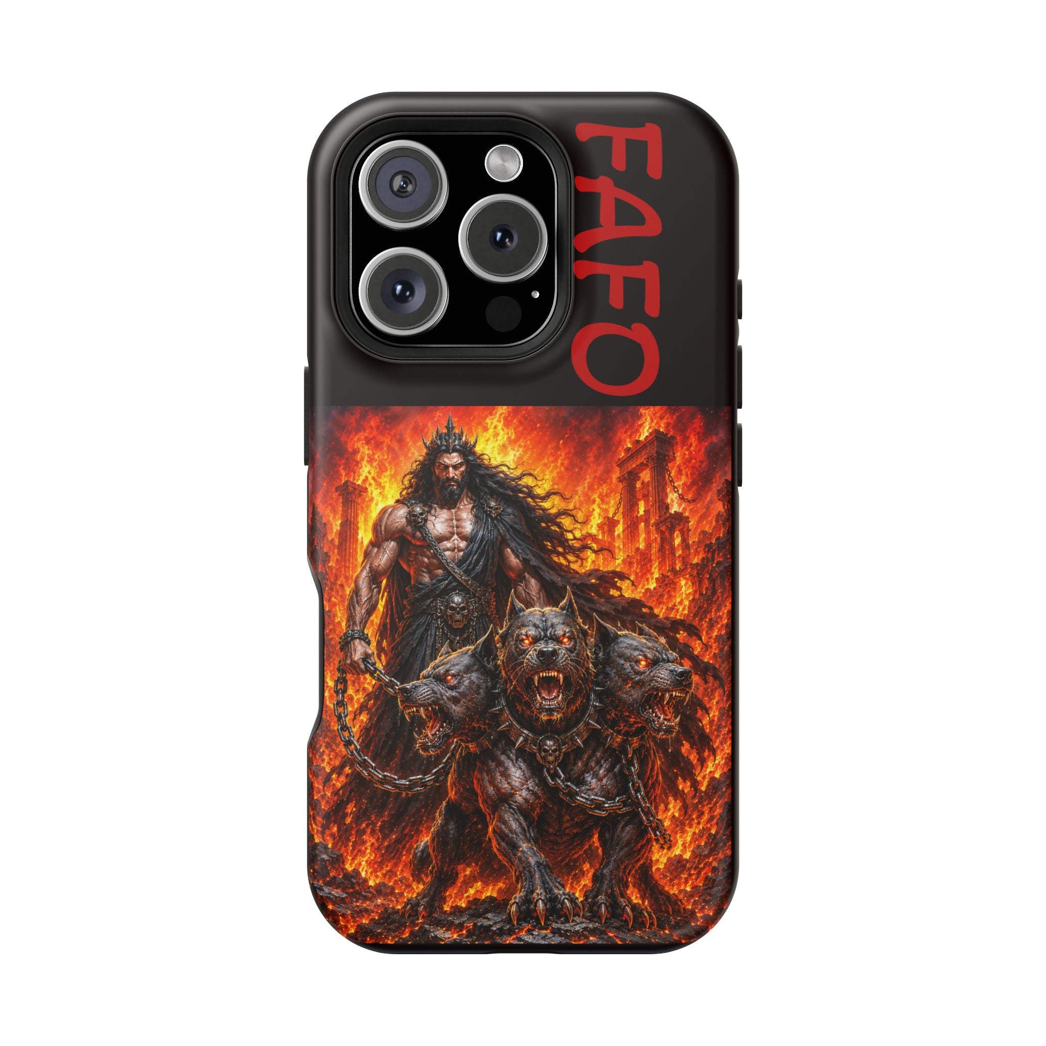 Phone Case —Hades  FAFO Warrior with Hellhound Fire Art (Magnetic Impact-Resistant)
