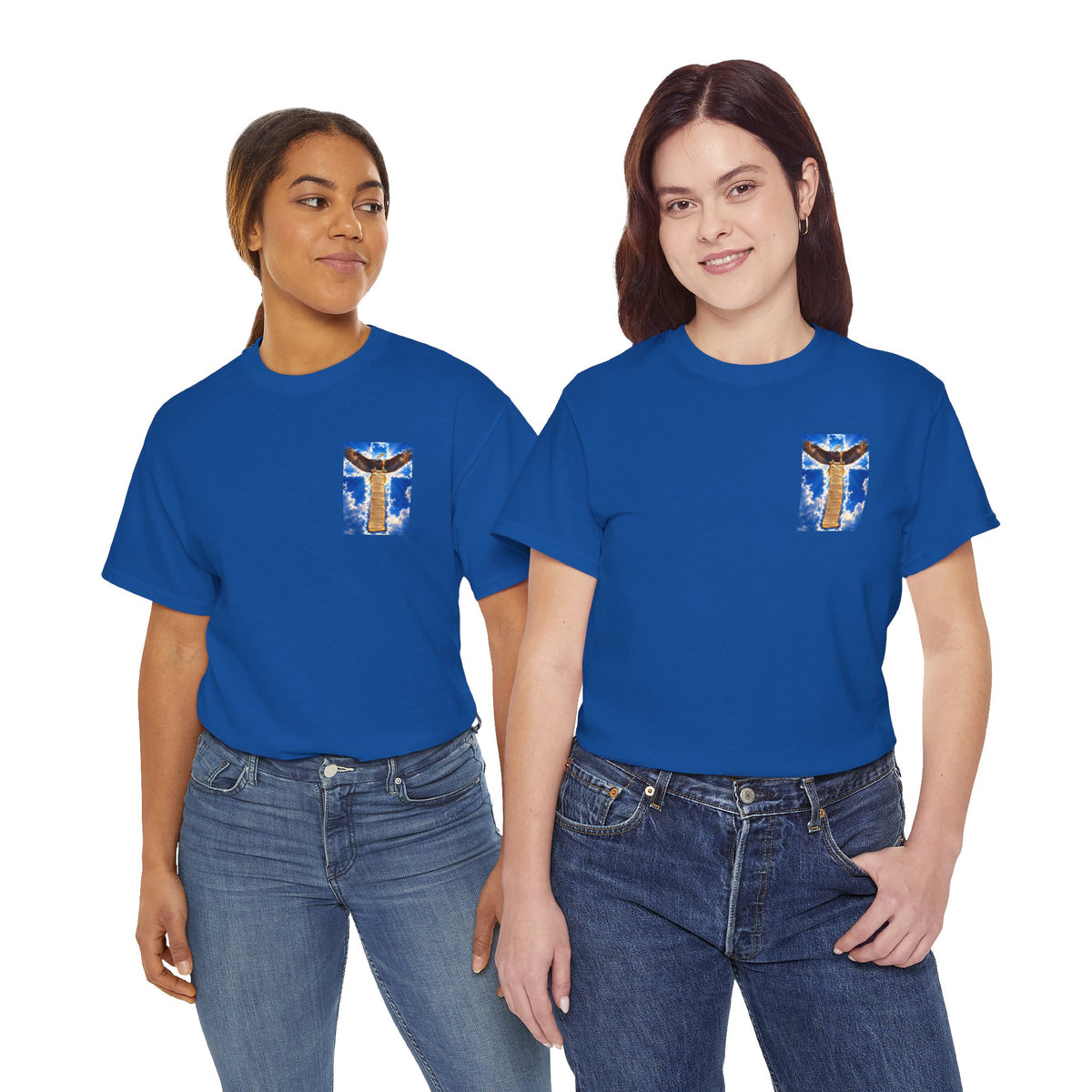 Eagle Crossback T‑Shirt – Soaring Eagle Over Golden Cross Sky Graphic Tee
