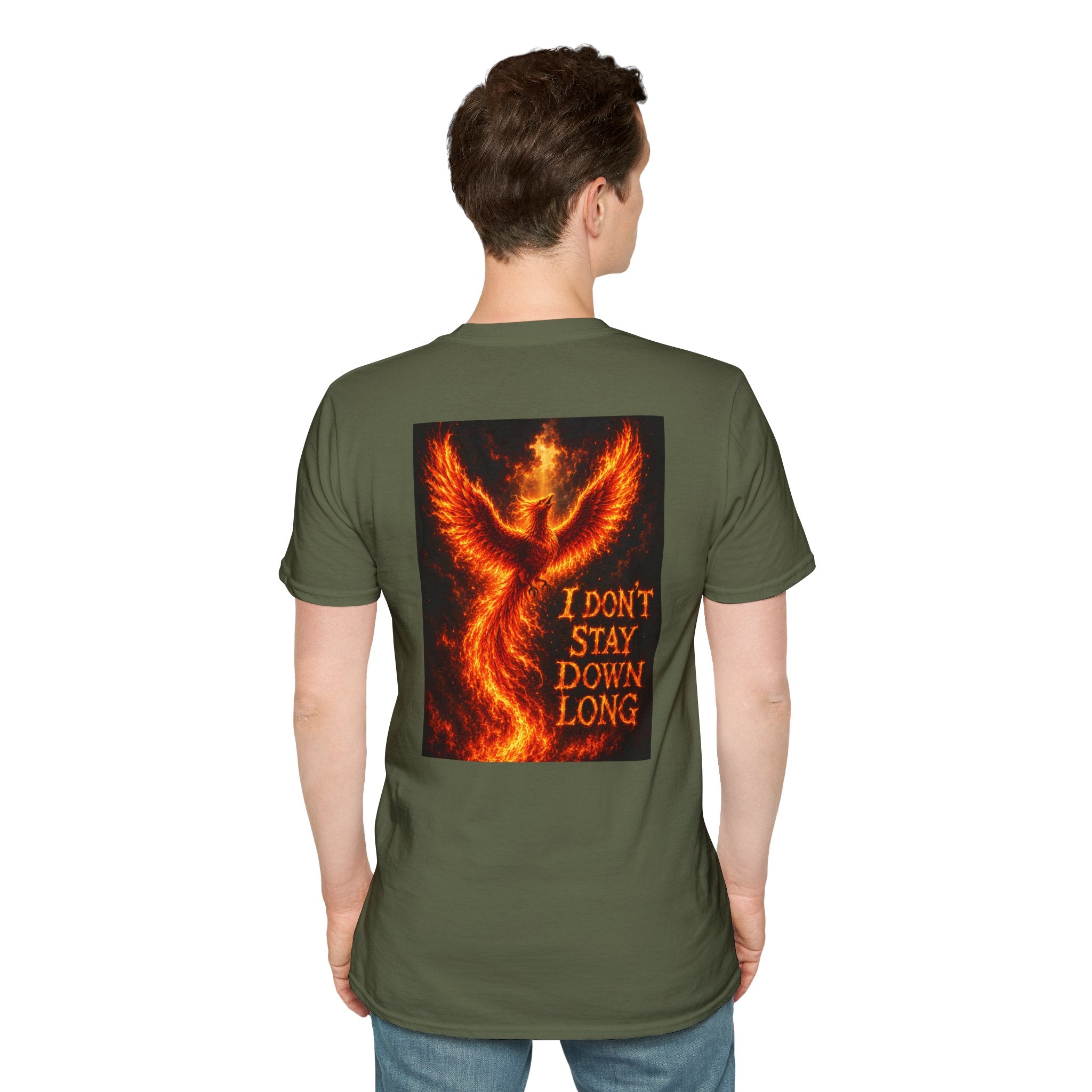 Phoenix T-Shirt — 'I Don't Stay Down Long'