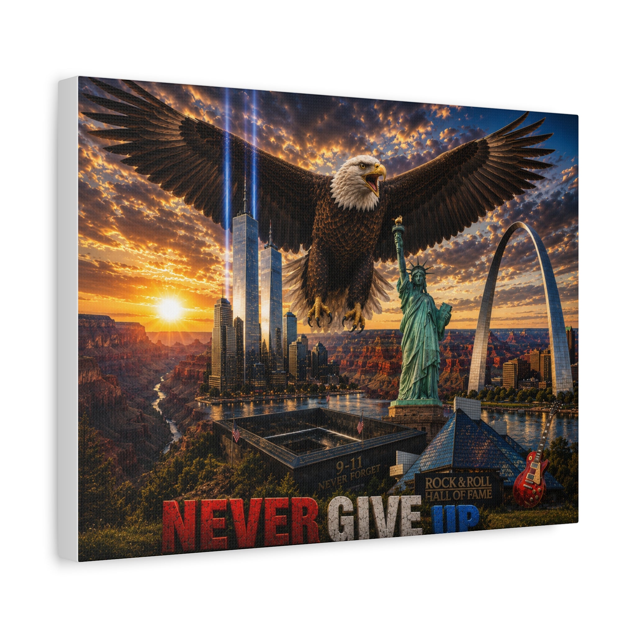 Never Give Up Eagle Canvas Wall Art — Patriotic Inspirational Matte Stretched Print