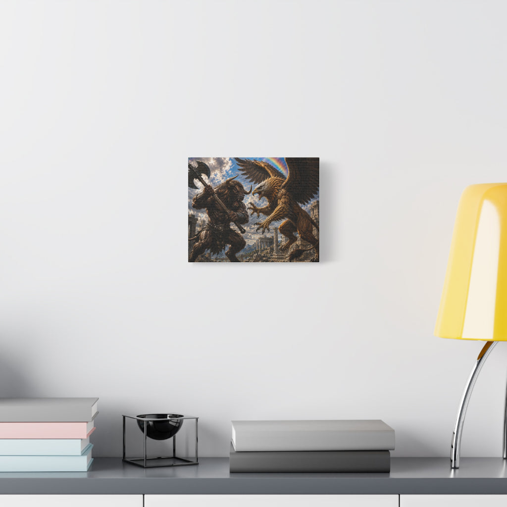 Fantasy Battle Canvas Print — Minotaur vs Gryphon Matte Stretched Wall Art