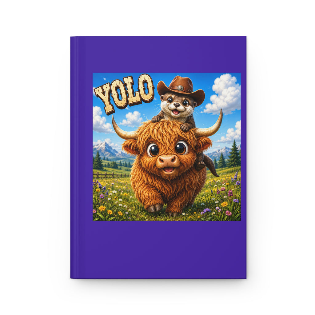 YOLO Highland Cow & Pup Hardcover Journal — Cute Cowboy Animal Notebook for Kids & Gifts