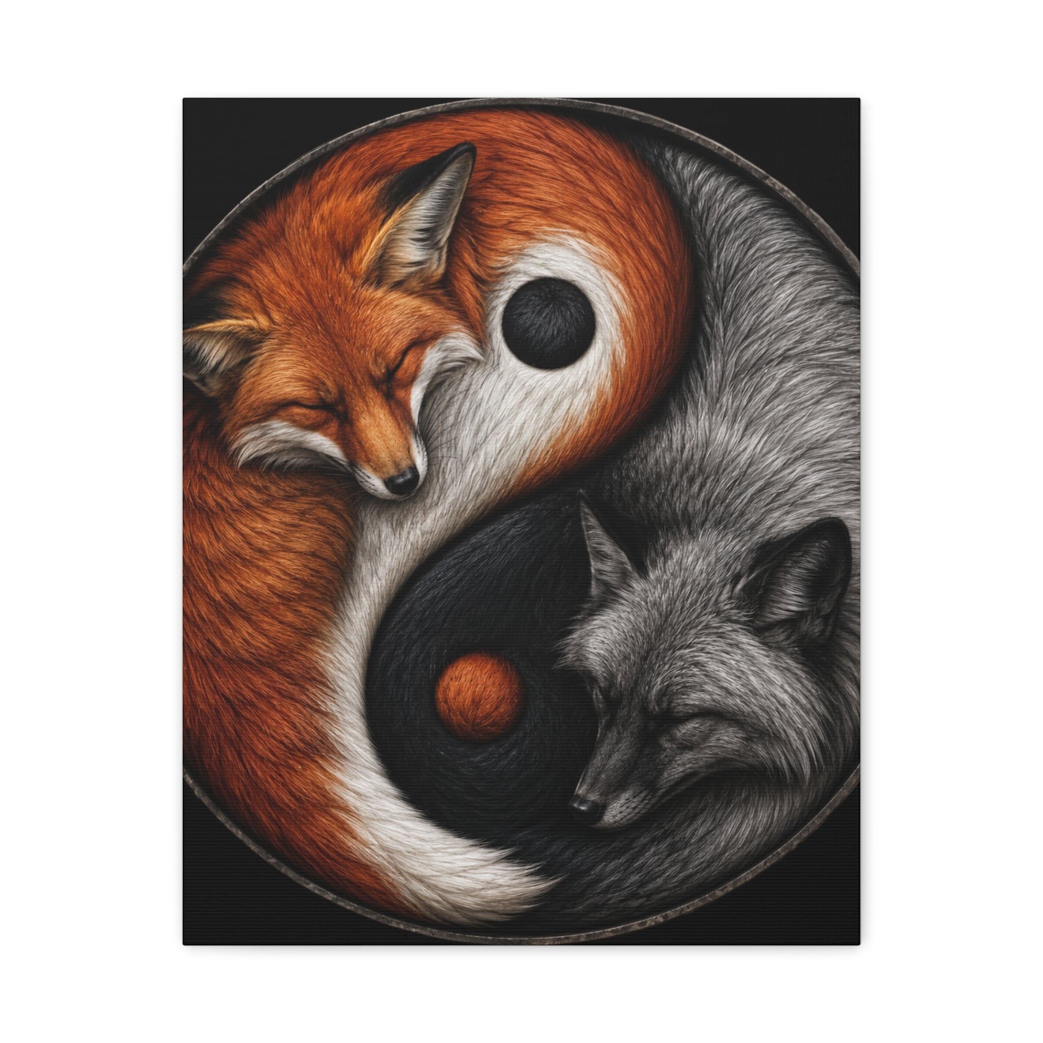 Yin Yang Foxes Canvas Wall Art — Red & Silver Fox Yin-Yang Print