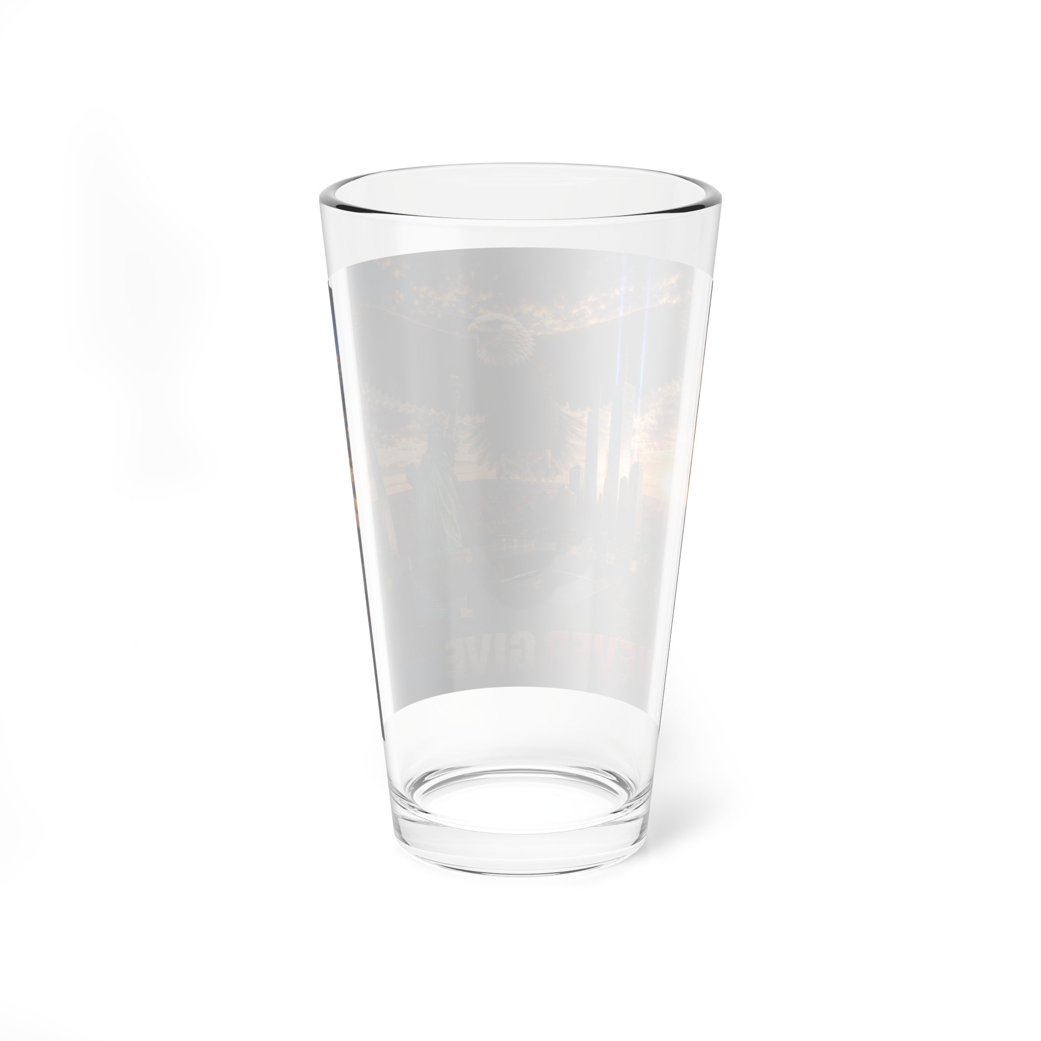 Never Give Up 16oz Mixing Glass – Patriotic Eagle & Cityscape Cocktail Glass