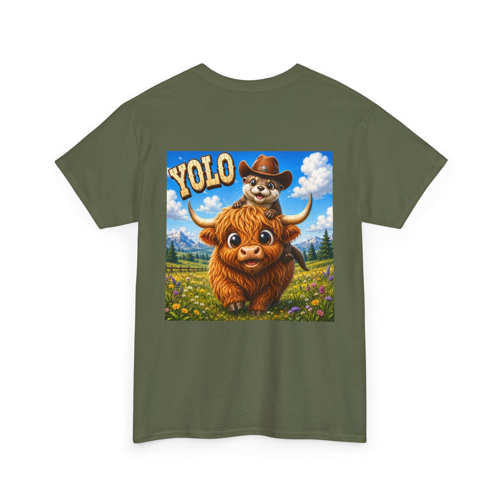 YOLO Highland Cow Tee — Cute Cow & otter Graphic T-Shirt