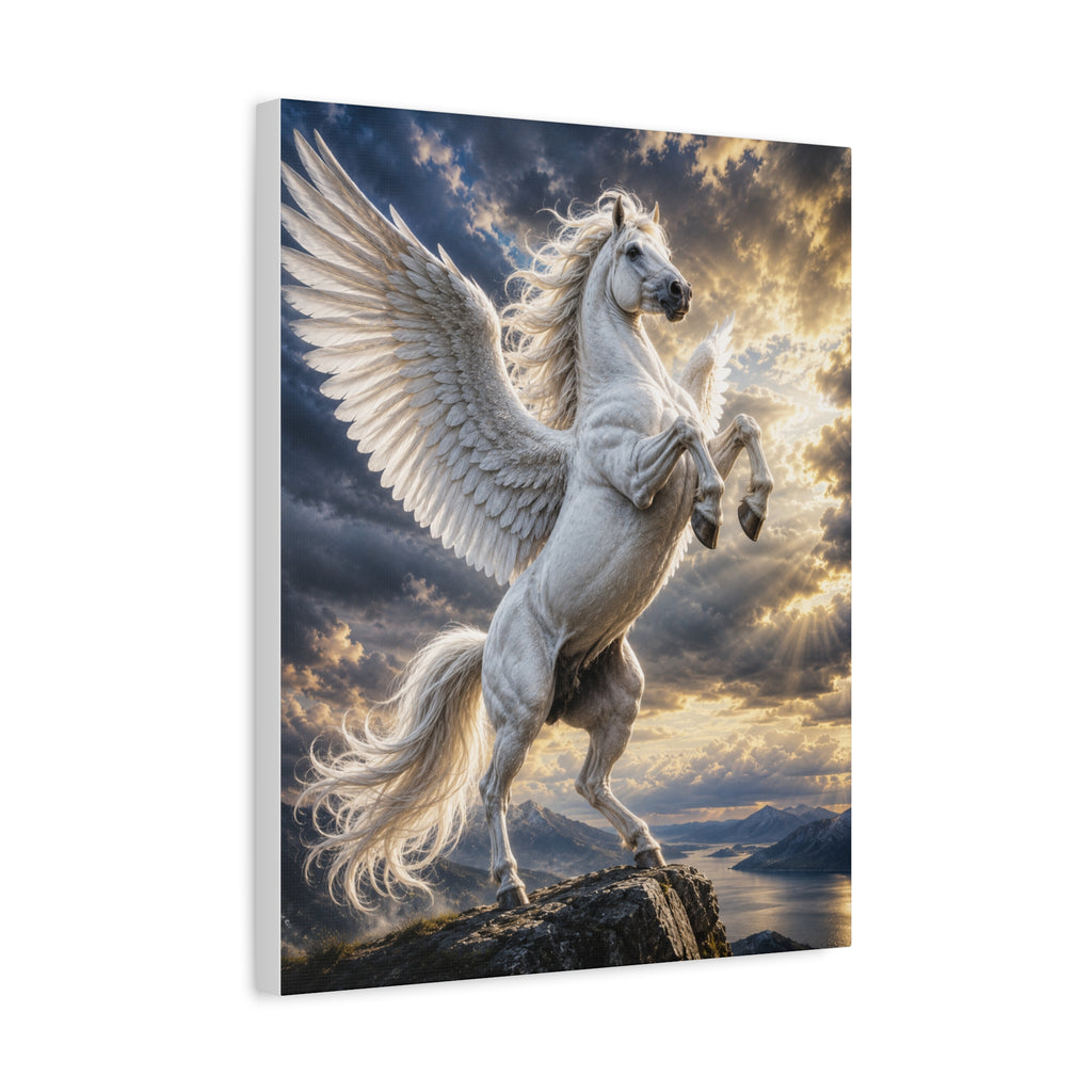 Pegasus Canvas Wall Art — White Winged Horse Matte Stretched Print