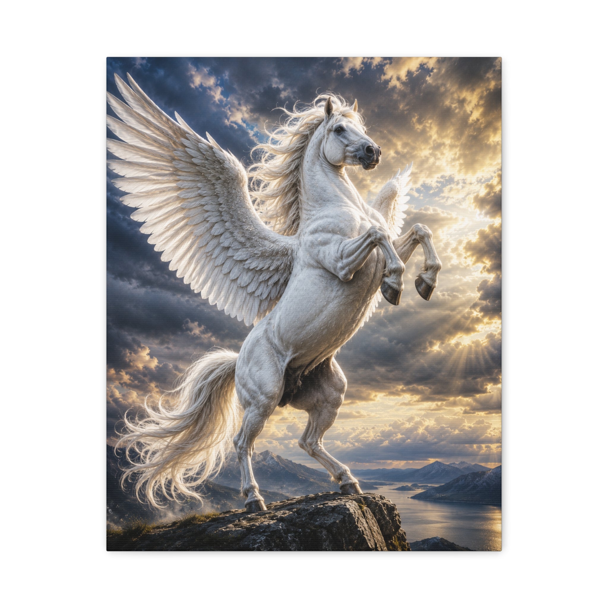 Pegasus Canvas Wall Art — White Winged Horse Matte Stretched Print