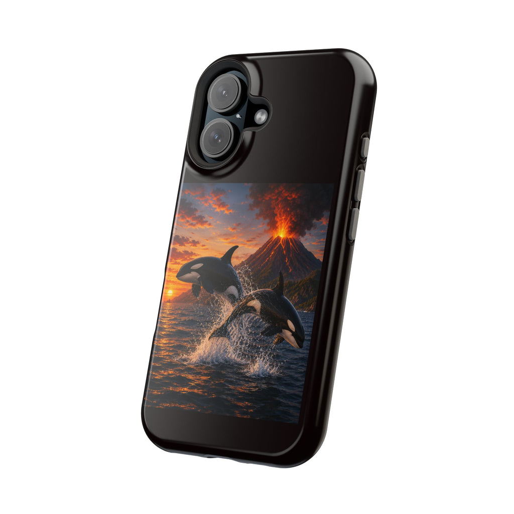 Orca Sunset Magnetic Phone Case — Volcano Ocean Wildlife Impact-Resistant Cover