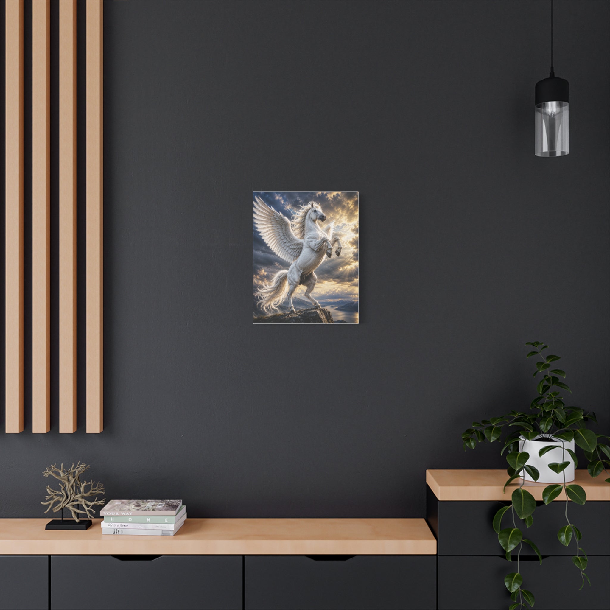 Pegasus Canvas Wall Art — White Winged Horse Matte Stretched Print