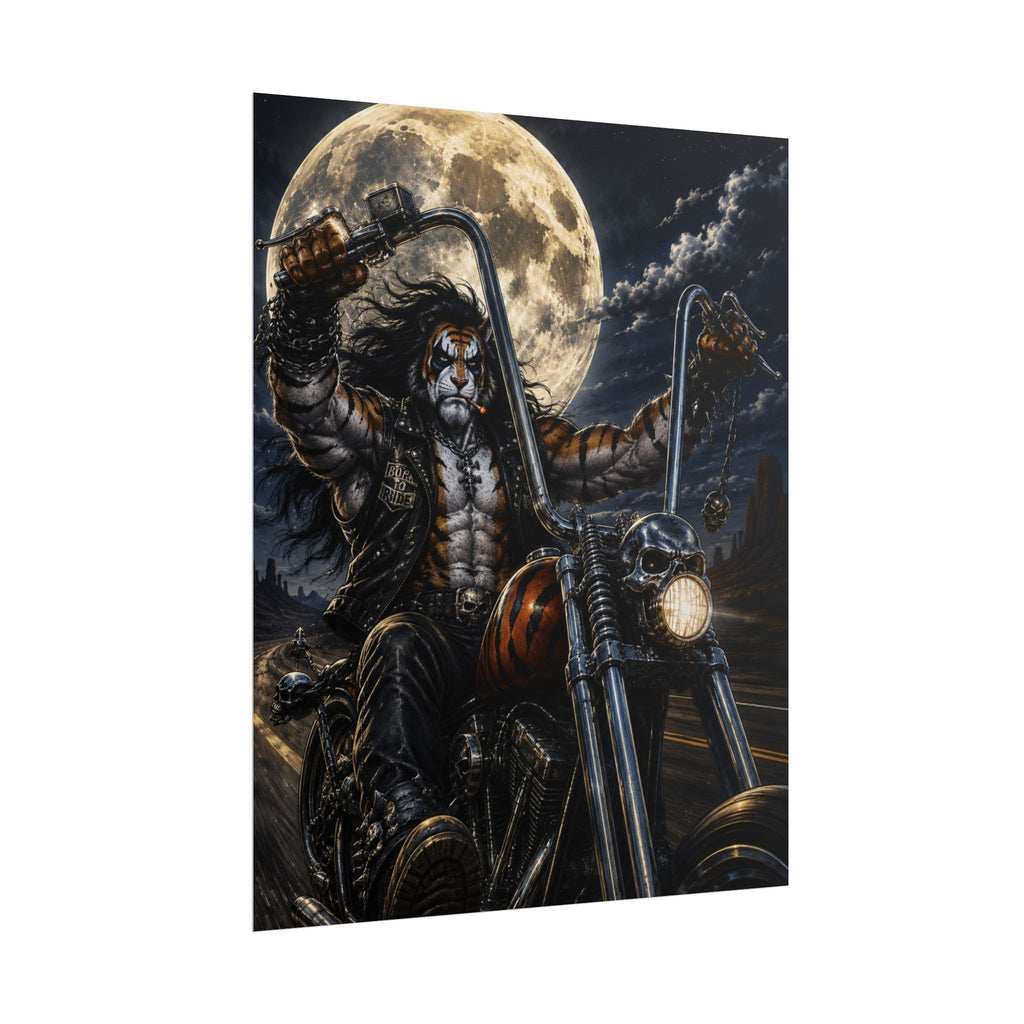 Motorcycle Moonlight Poster — Biker Skull Rider Art Print