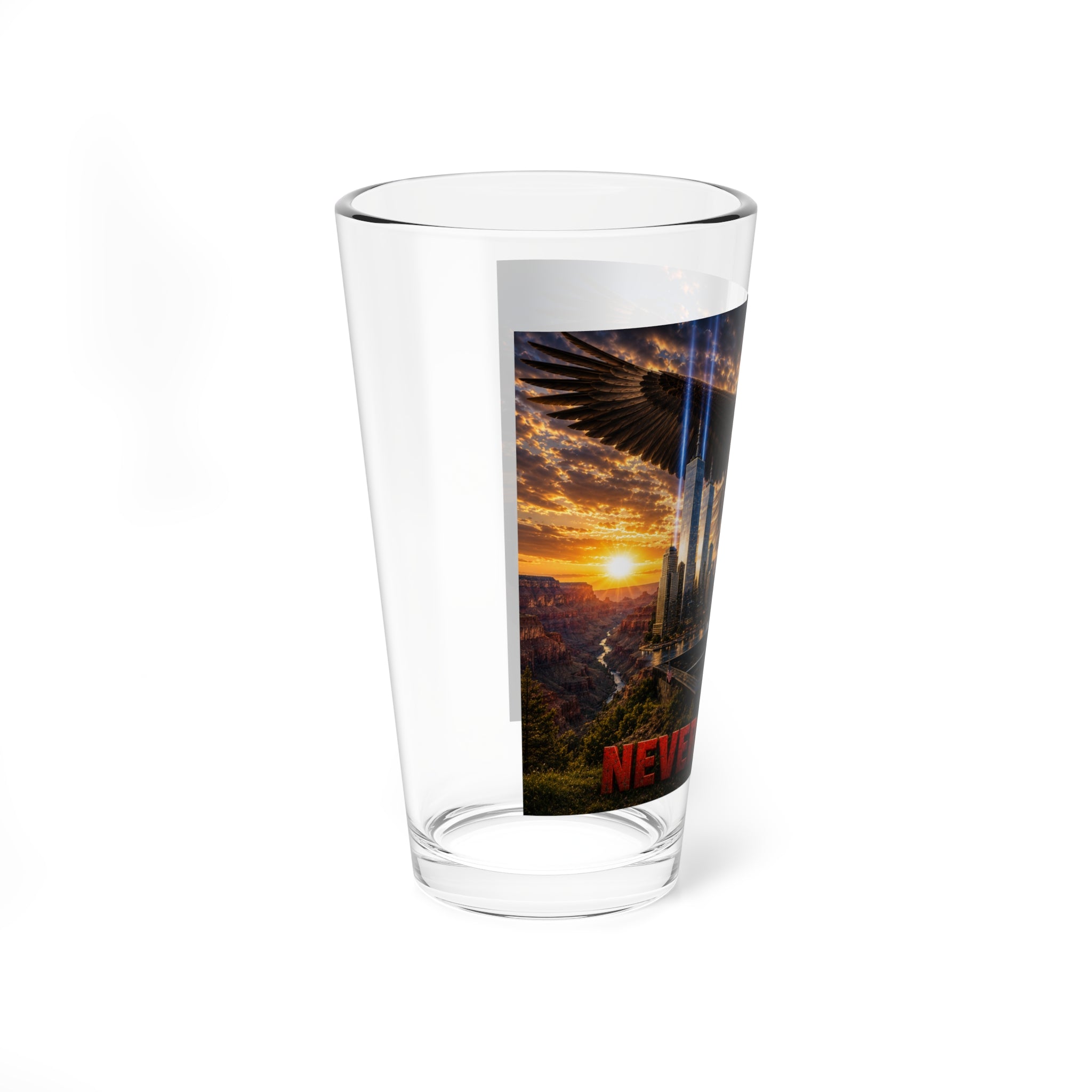 Never Give Up 16oz Mixing Glass – Patriotic Eagle & Cityscape Cocktail Glass