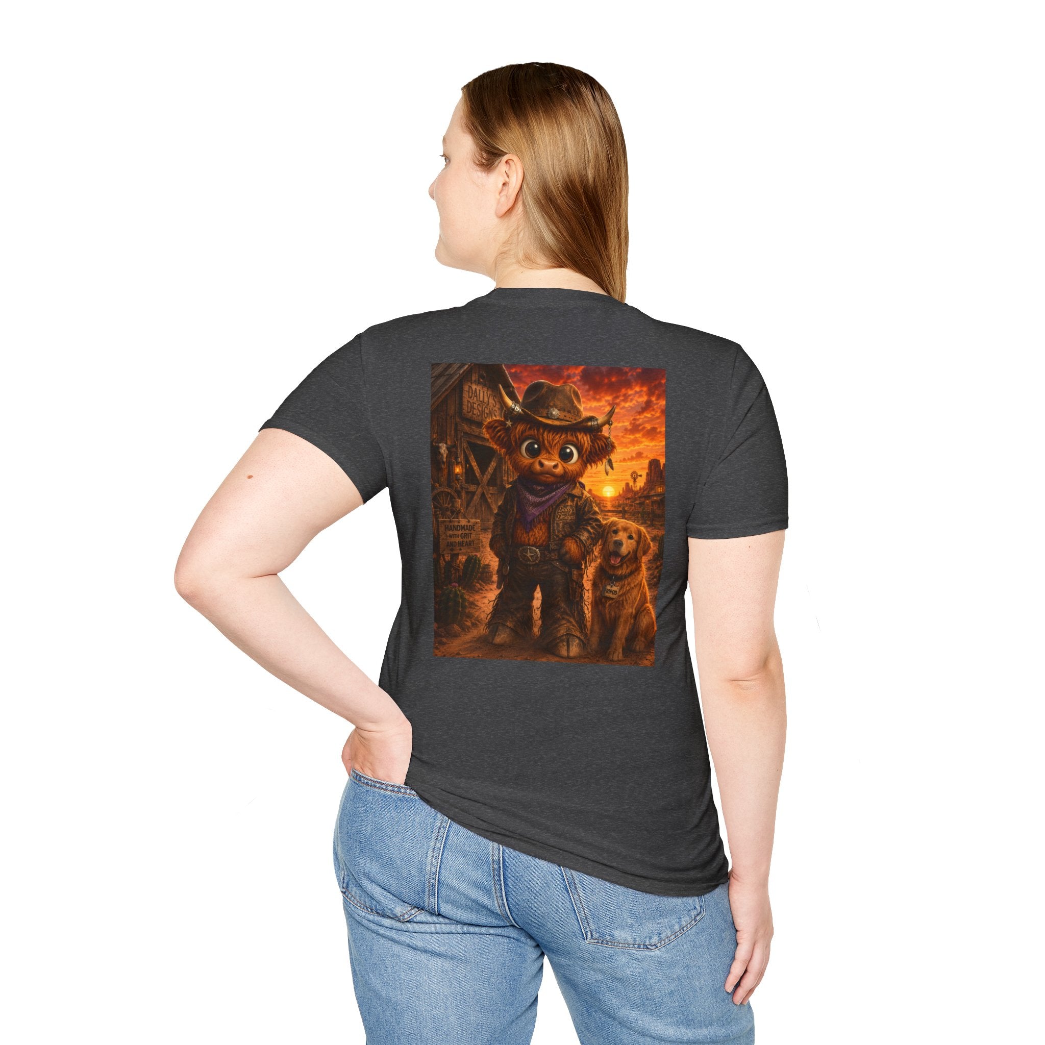 highland cow scottish cartoon cowboy t shirt