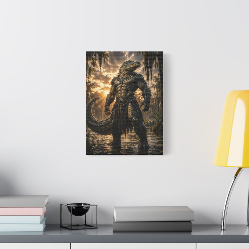 Alligator Warrior Matte Stretched Canvas Wall Art