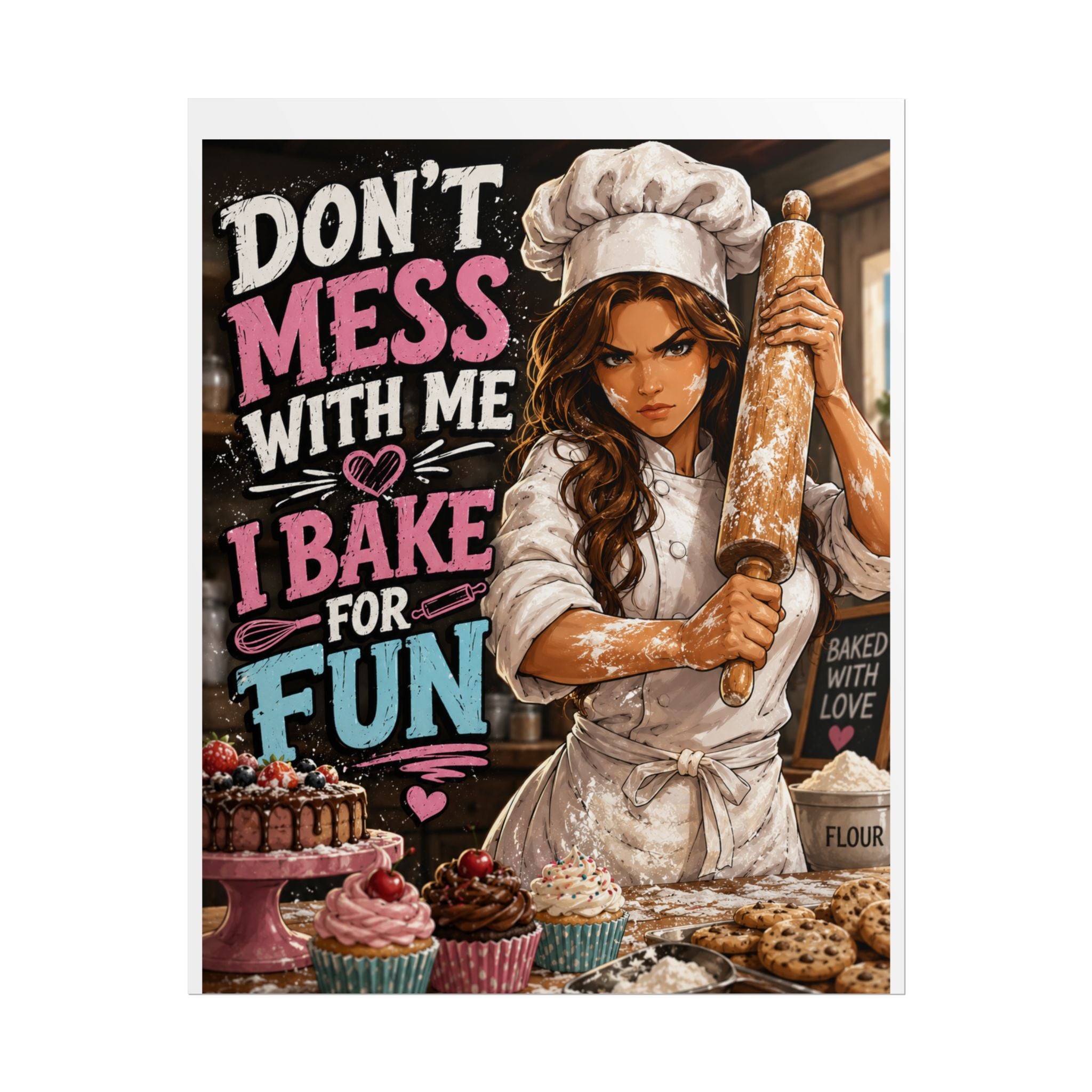 Baking Poster – "Don't Mess With Me I Bake for Fun" Chef Wall Art