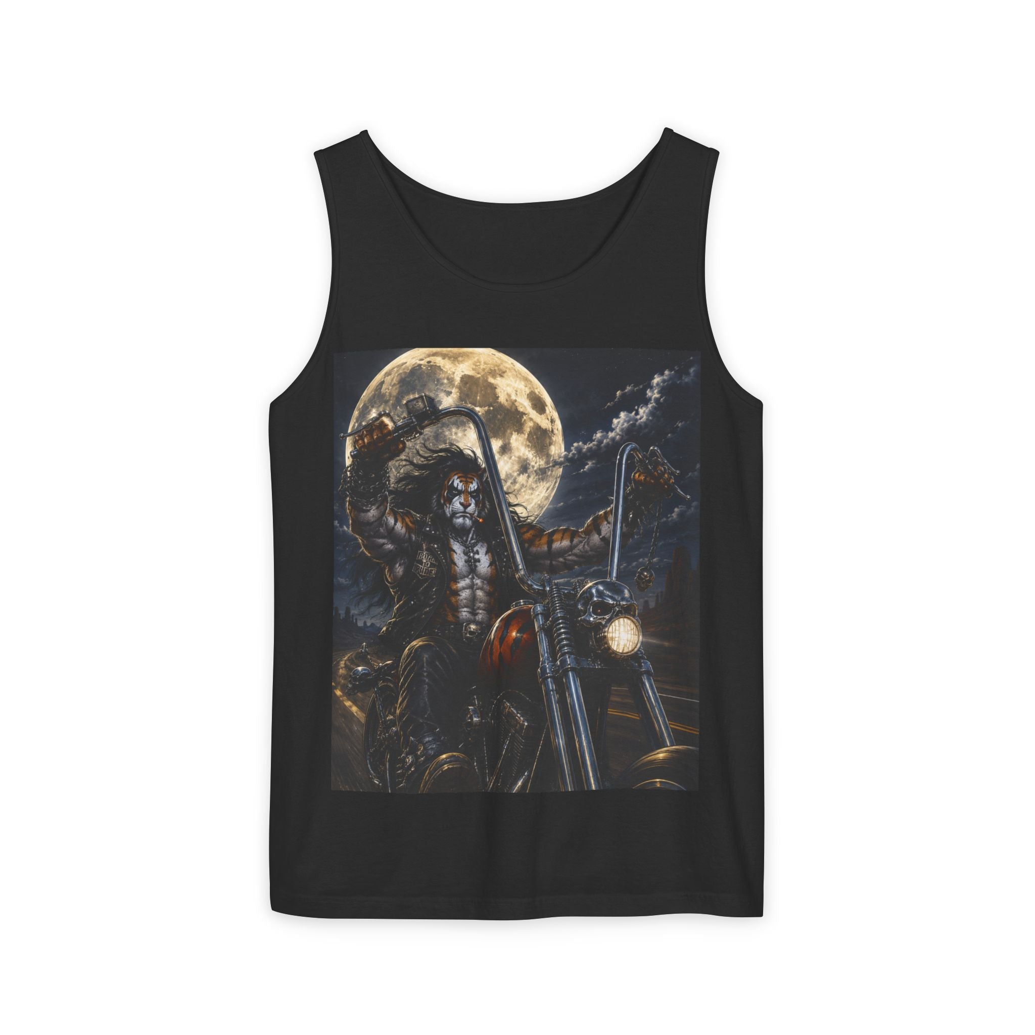 Skeleton Biker Tank Top – Gothic Moon Motorcycle Graphic Tee