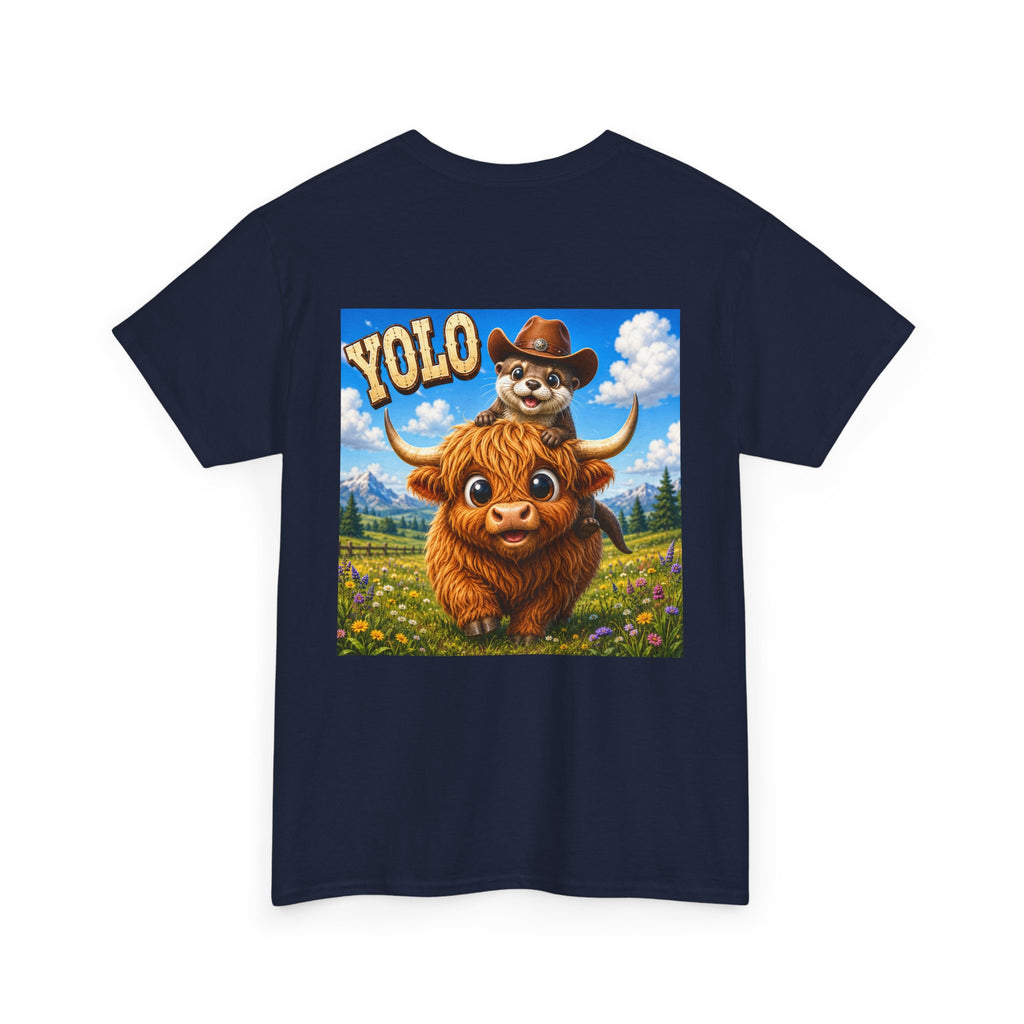 YOLO Highland Cow Tee — Cute Cow & otter Graphic T-Shirt