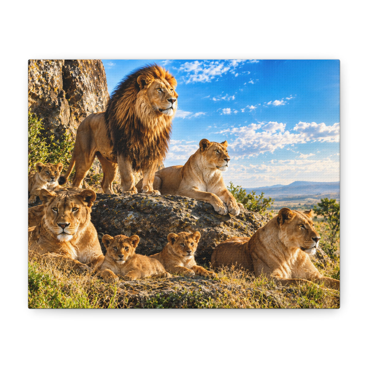 Lion Pride Canvas Print — Stretched Matte Wall Art for Safari, Nursery, or Living Room