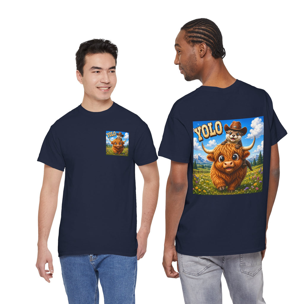 YOLO Highland Cow Tee — Cute Cow & otter Graphic T-Shirt