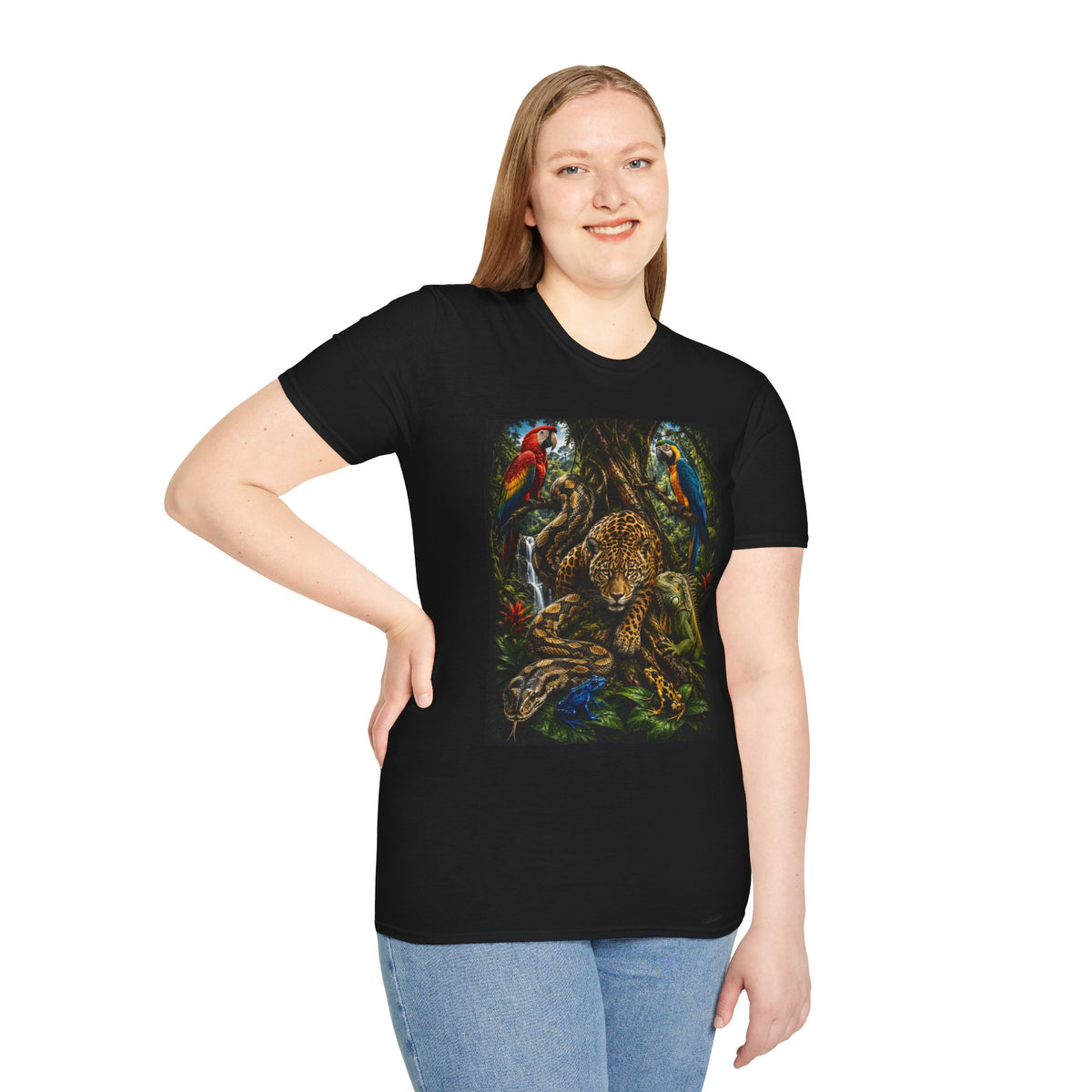 Jungle Wildlife T-Shirt — Parrot & Jaguar Nature Graphic Tee