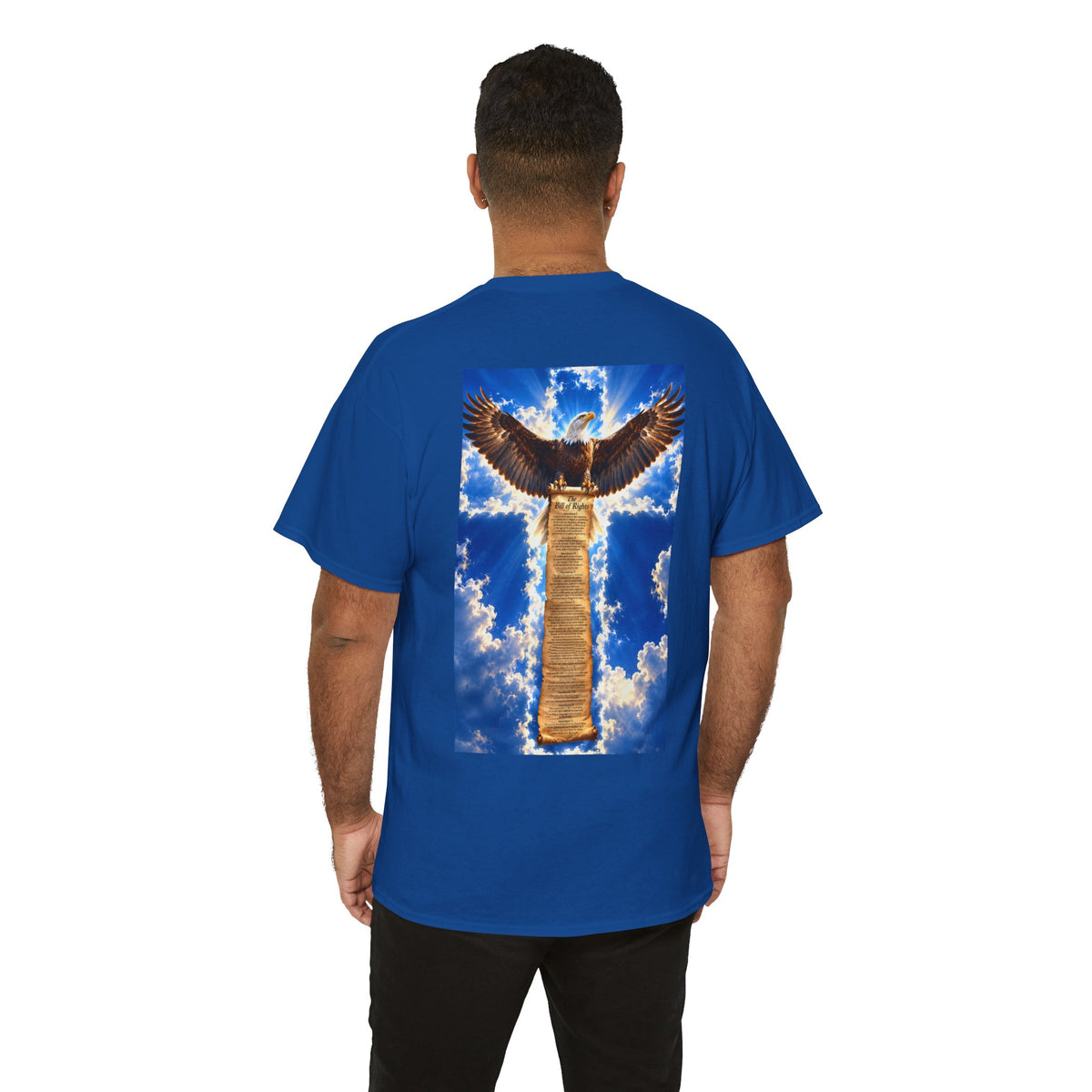 Eagle Crossback T‑Shirt – Soaring Eagle Over Golden Cross Sky Graphic Tee