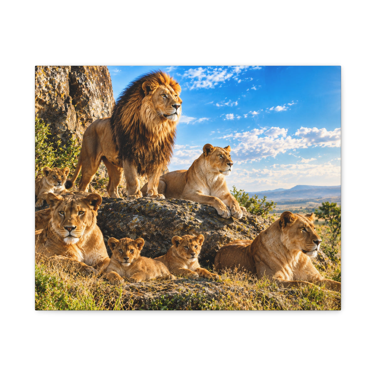 Lion Pride Canvas Print — Stretched Matte Wall Art for Safari, Nursery, or Living Room