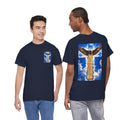Eagle Crossback T‑Shirt – Soaring Eagle Over Golden Cross Sky Graphic Tee