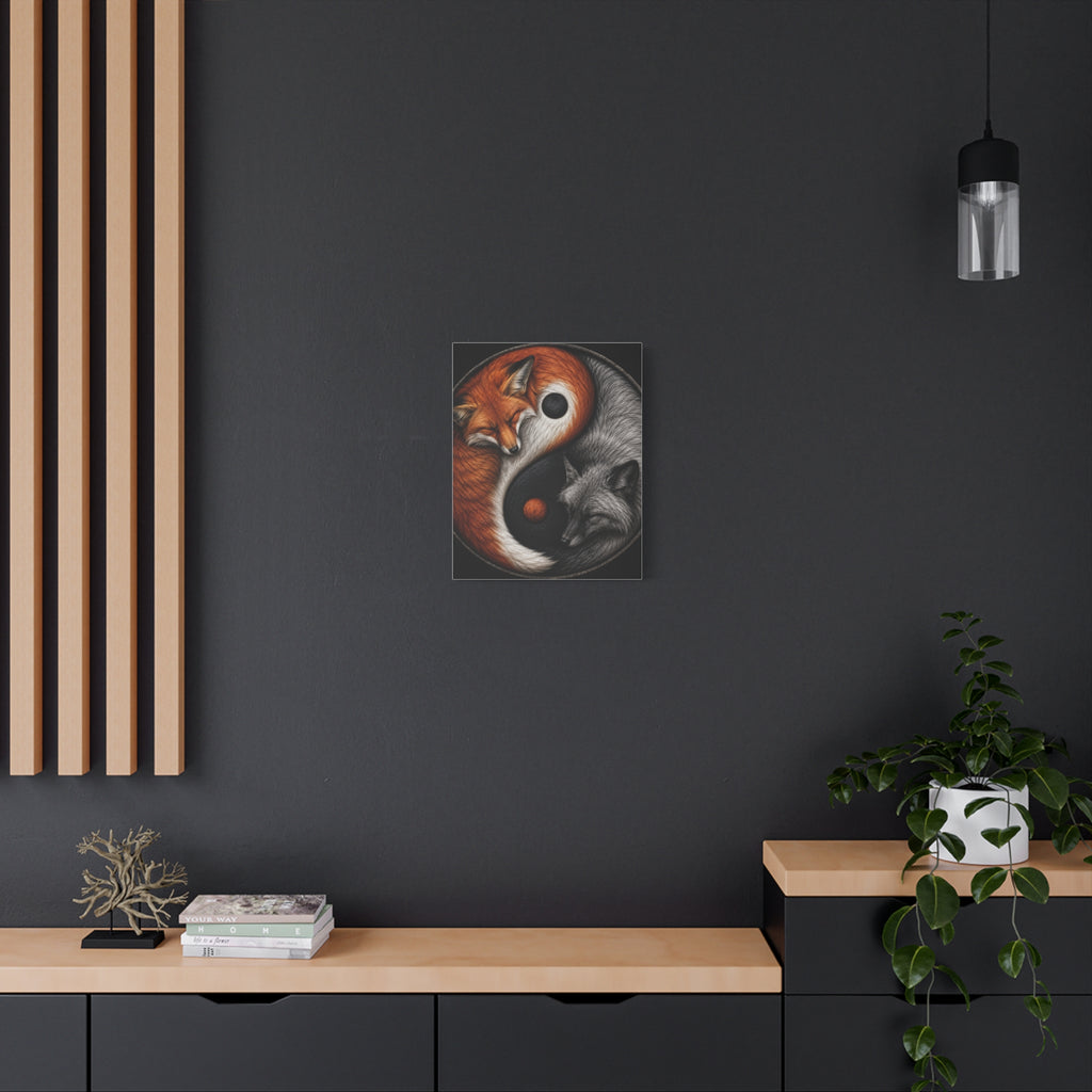 Yin Yang Foxes Canvas Wall Art — Red & Silver Fox Yin-Yang Print