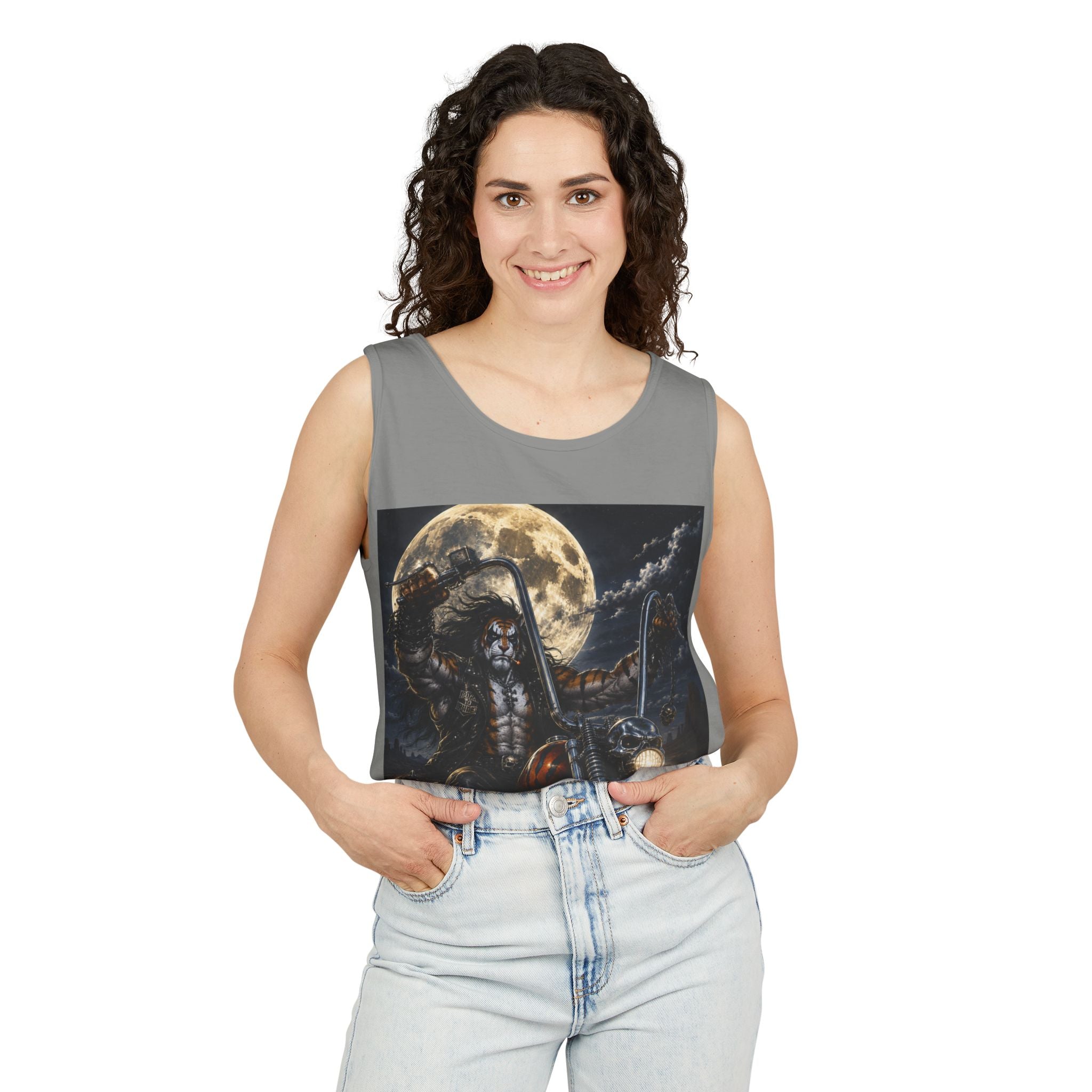 Skeleton Biker Tank Top – Gothic Moon Motorcycle Graphic Tee