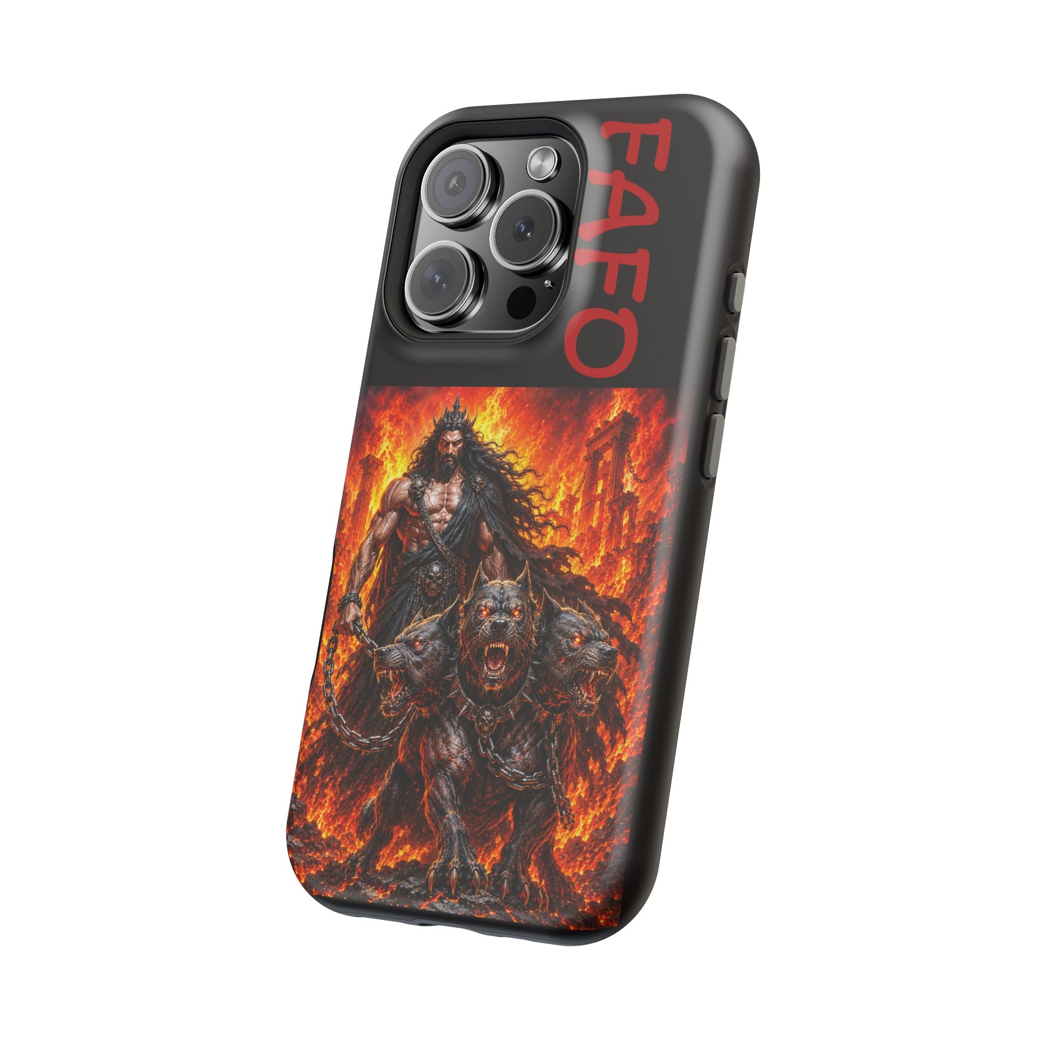 Phone Case —Hades  FAFO Warrior with Hellhound Fire Art (Magnetic Impact-Resistant)