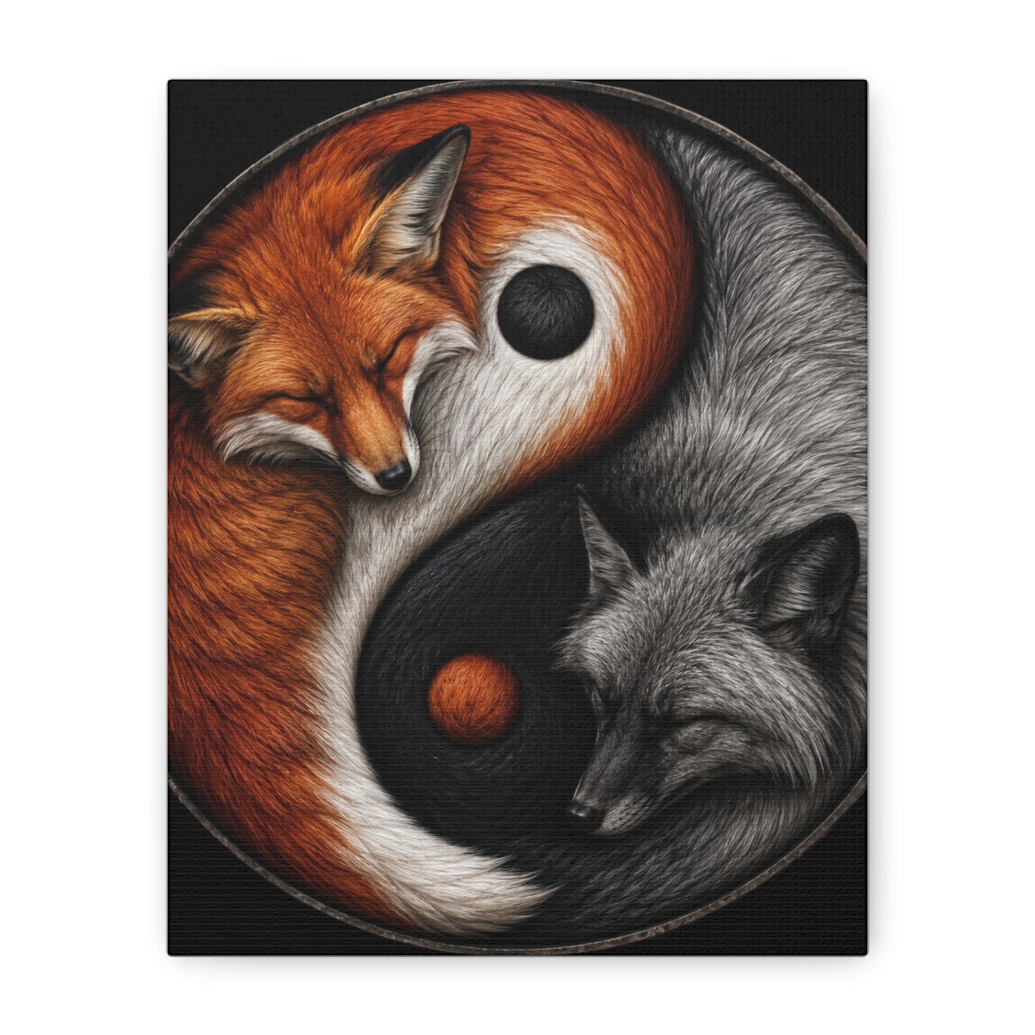 Yin Yang Foxes Canvas Wall Art — Red & Silver Fox Yin-Yang Print