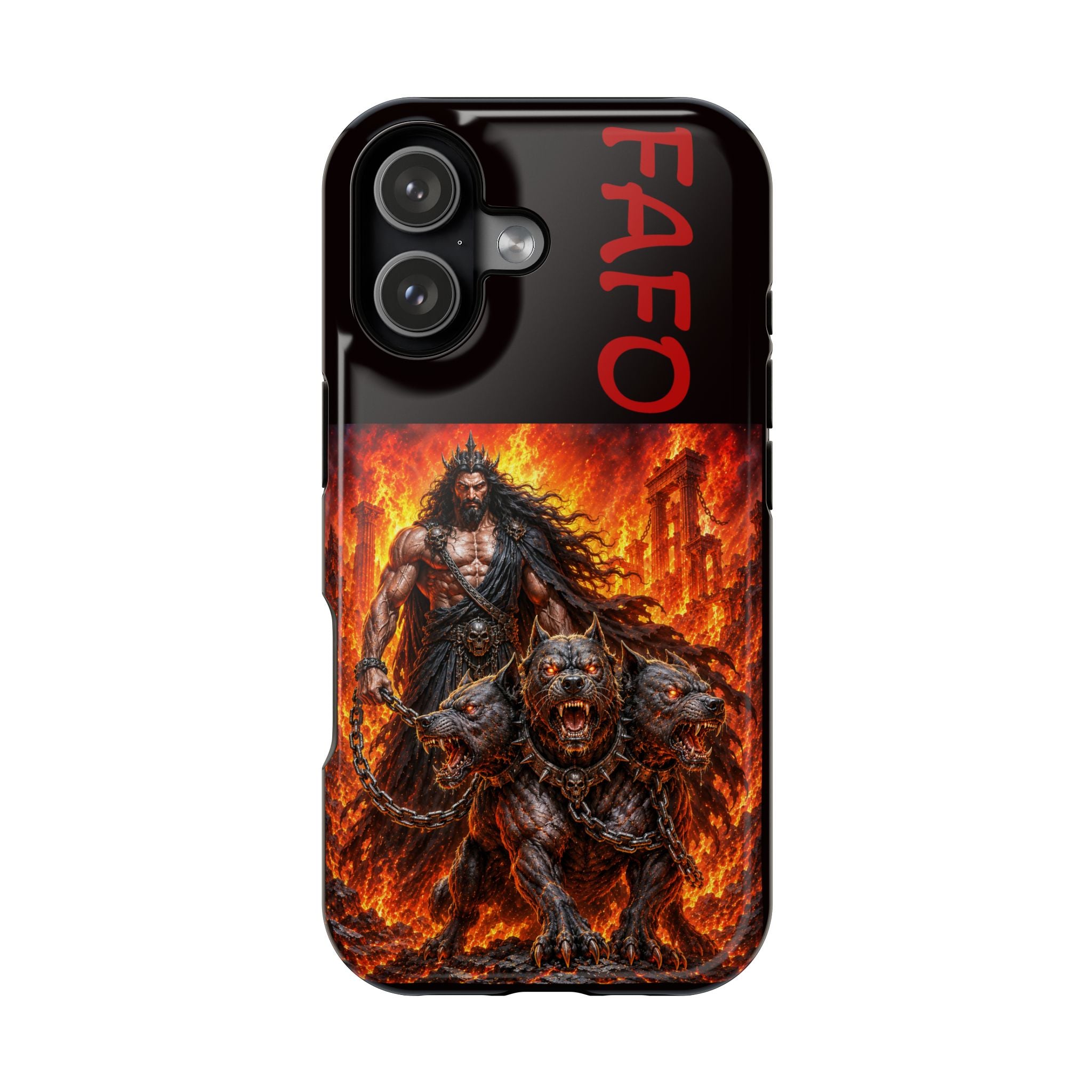 Phone Case —Hades  FAFO Warrior with Hellhound Fire Art (Magnetic Impact-Resistant)