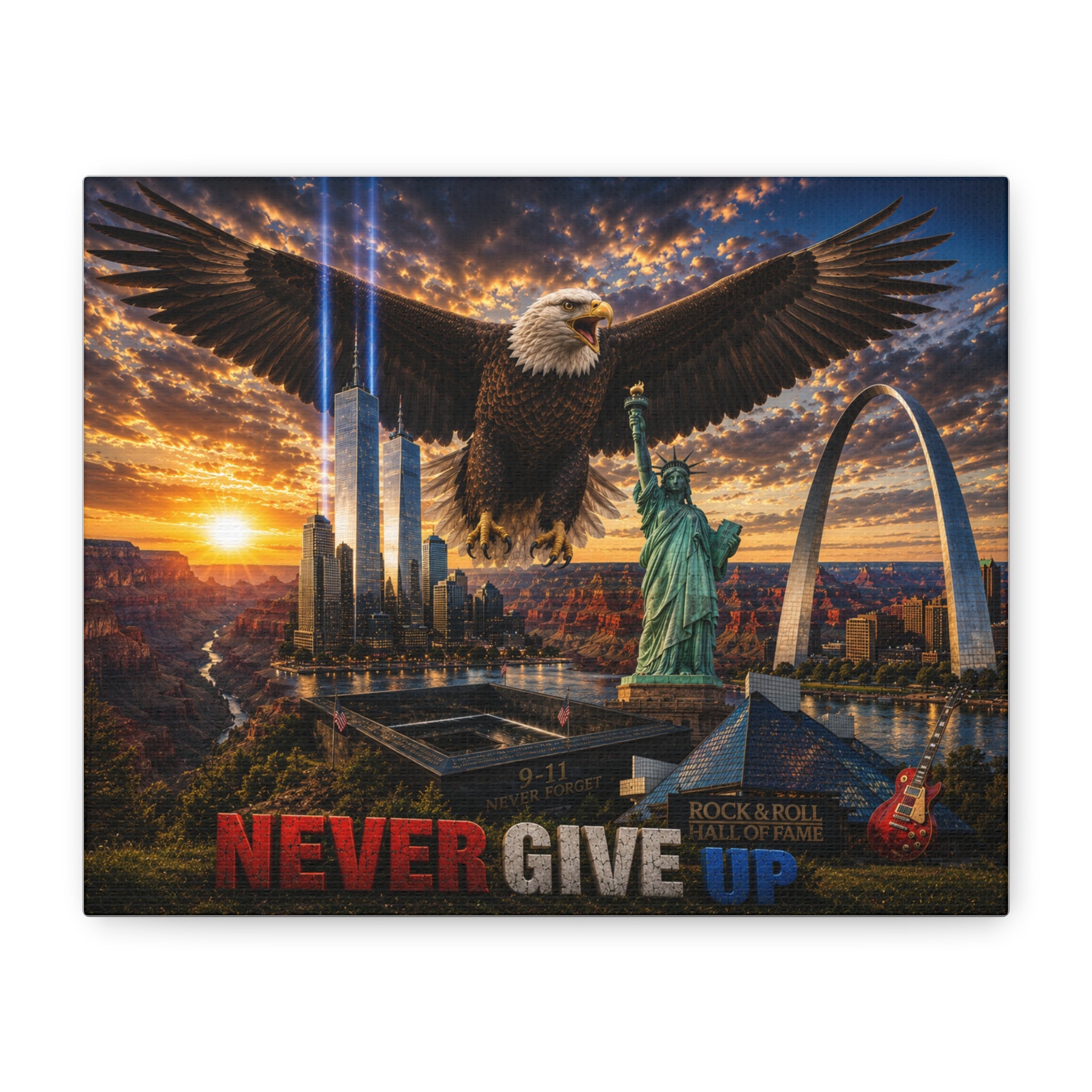 Never Give Up Eagle Canvas Wall Art — Patriotic Inspirational Matte Stretched Print