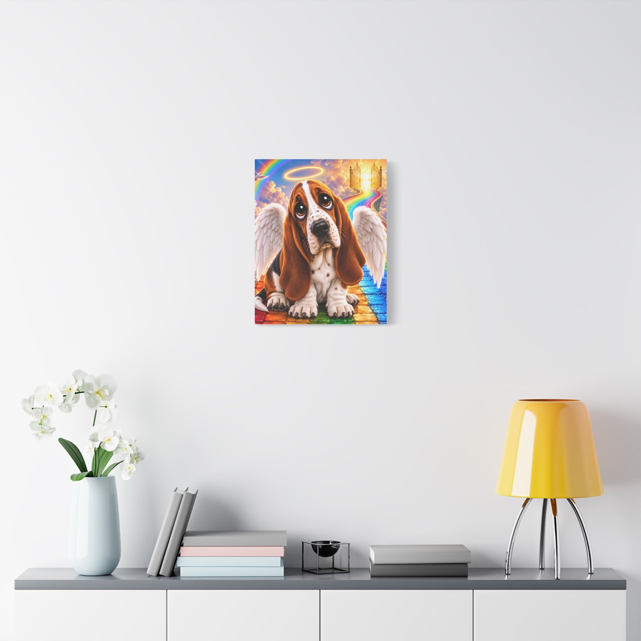 Angel Basset Hound Canvas Wall Art — Rainbow Bridge Memorial Matte Print