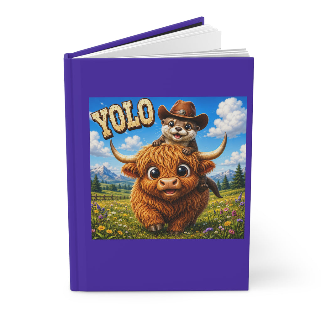 YOLO Highland Cow & Pup Hardcover Journal — Cute Cowboy Animal Notebook for Kids & Gifts