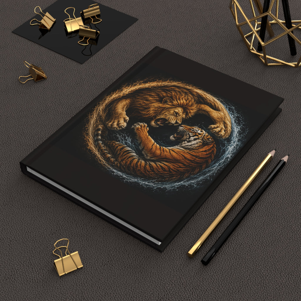 Lion and Tiger Yin Yang Hardcover Journal — Lined Matte Notebook for Strength & Balance