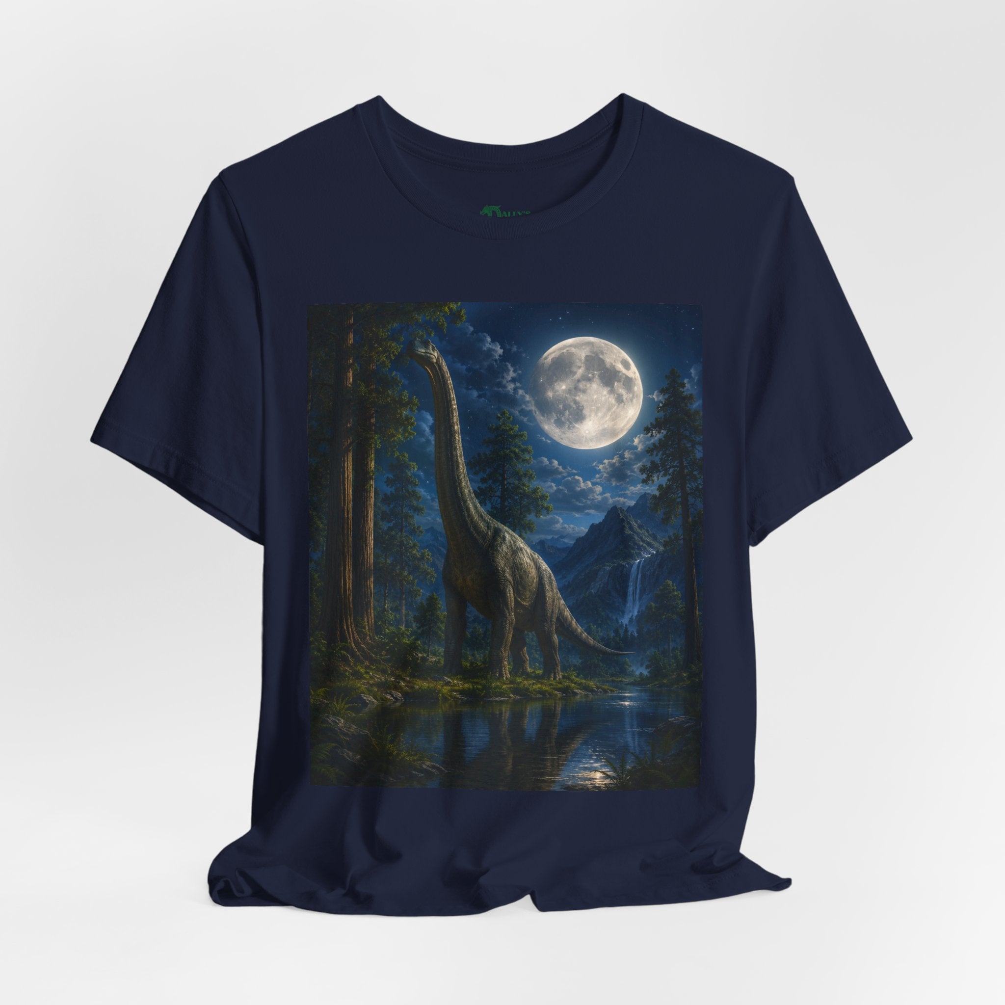 Brachiosaurus Moonlight T‑Shirt — Night Forest Dino Graphic Tee