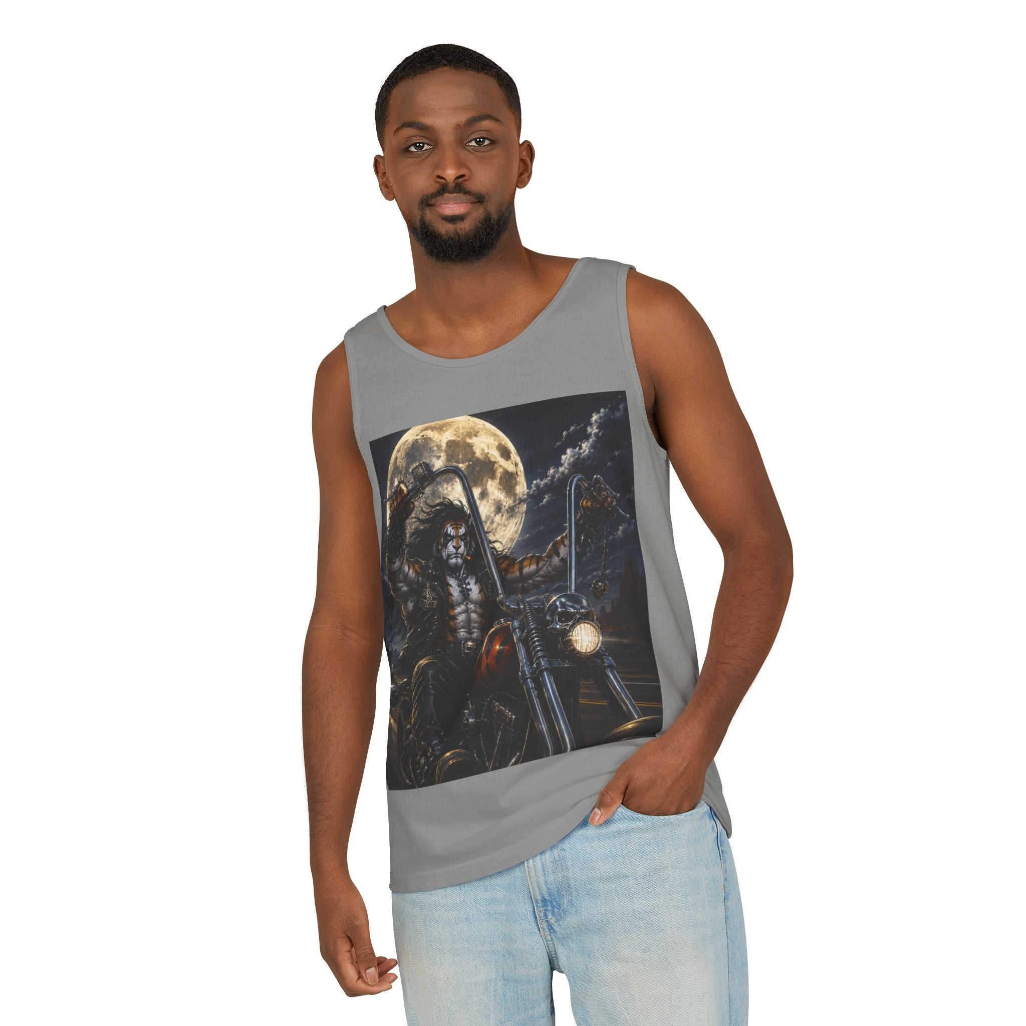 Skeleton Biker Tank Top – Gothic Moon Motorcycle Graphic Tee