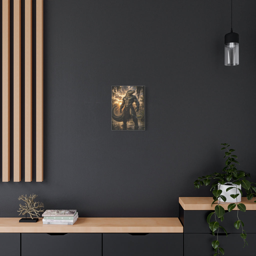 Alligator Warrior Matte Stretched Canvas Wall Art