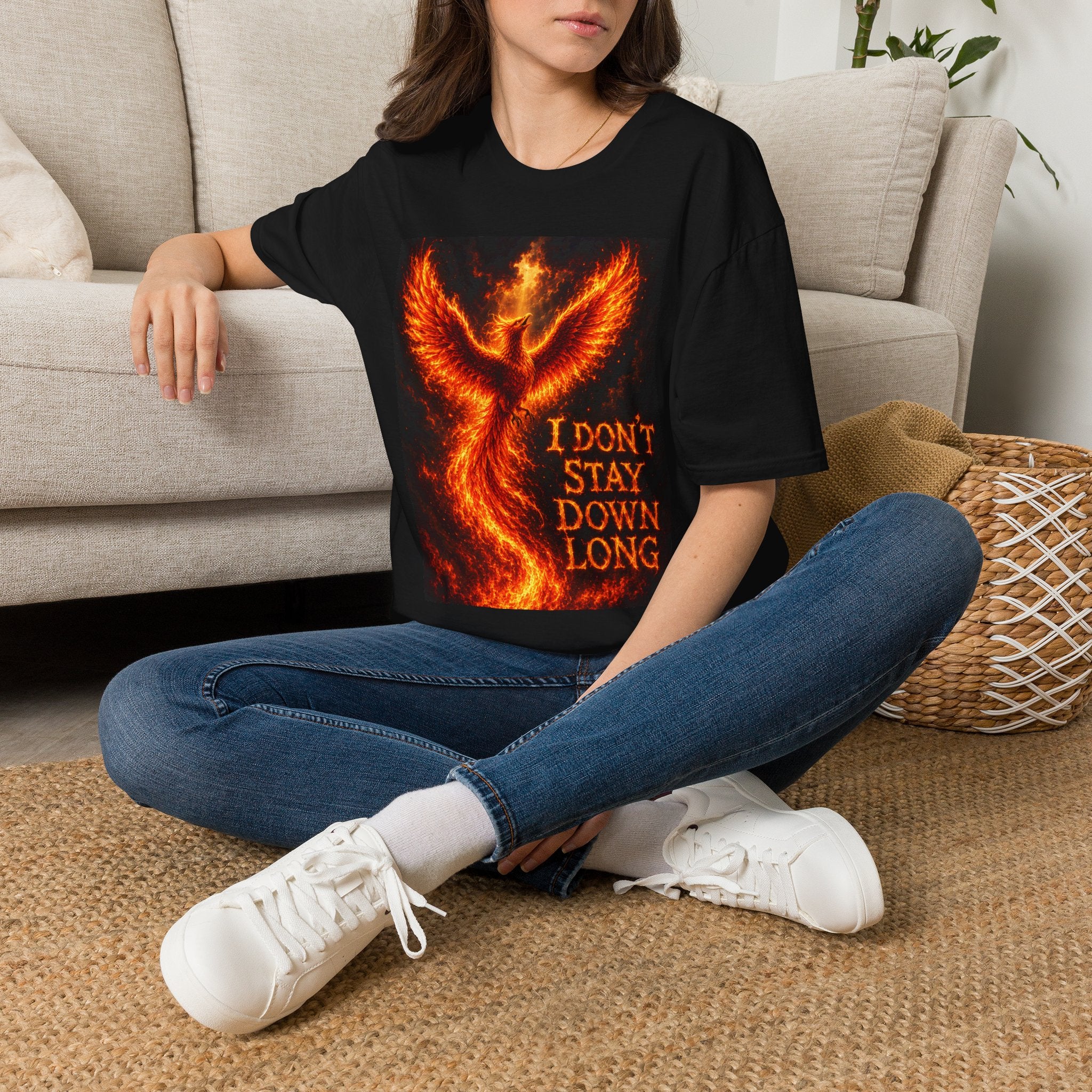 Phoenix T-Shirt — 'I Don't Stay Down Long'