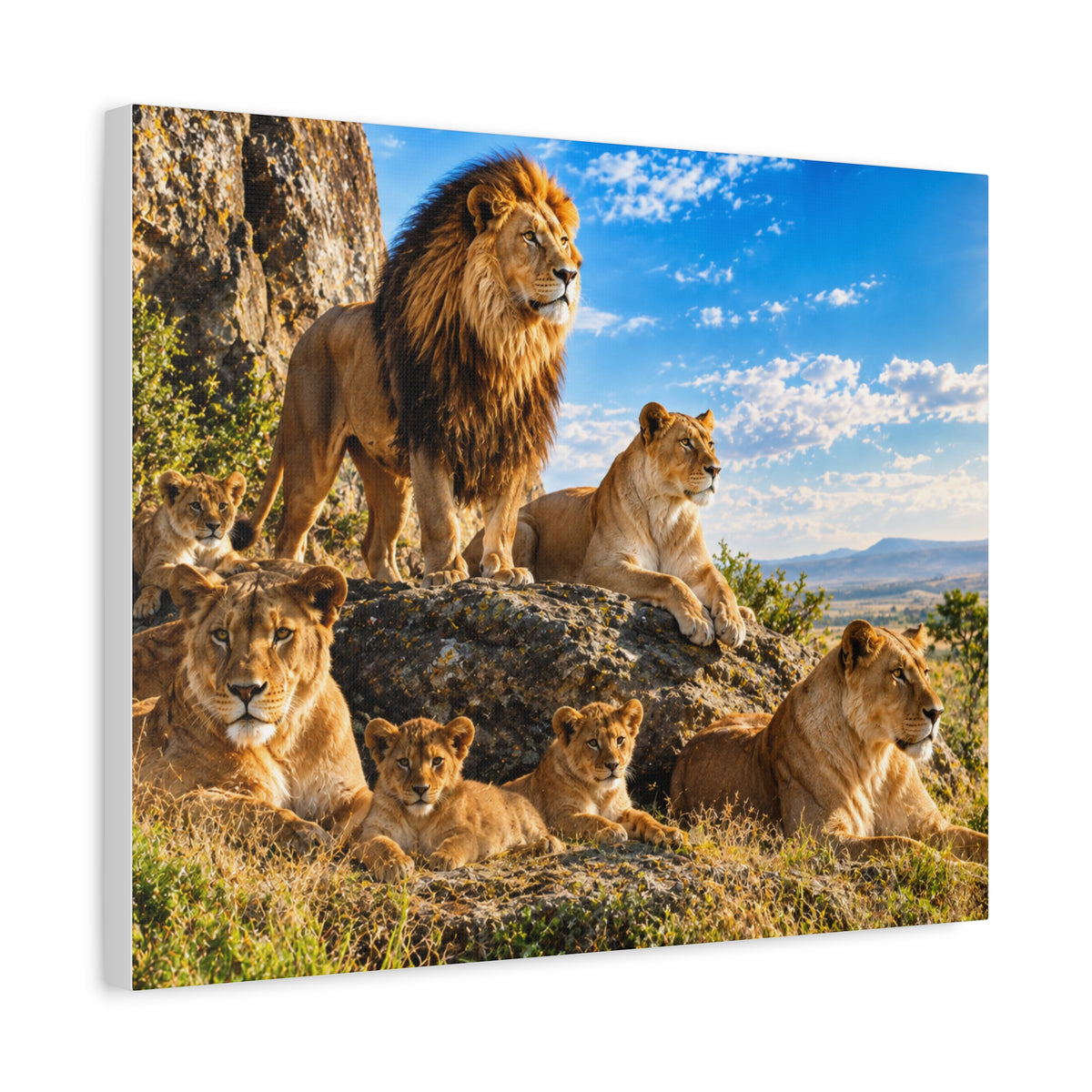 Lion Pride Canvas Print — Stretched Matte Wall Art for Safari, Nursery, or Living Room