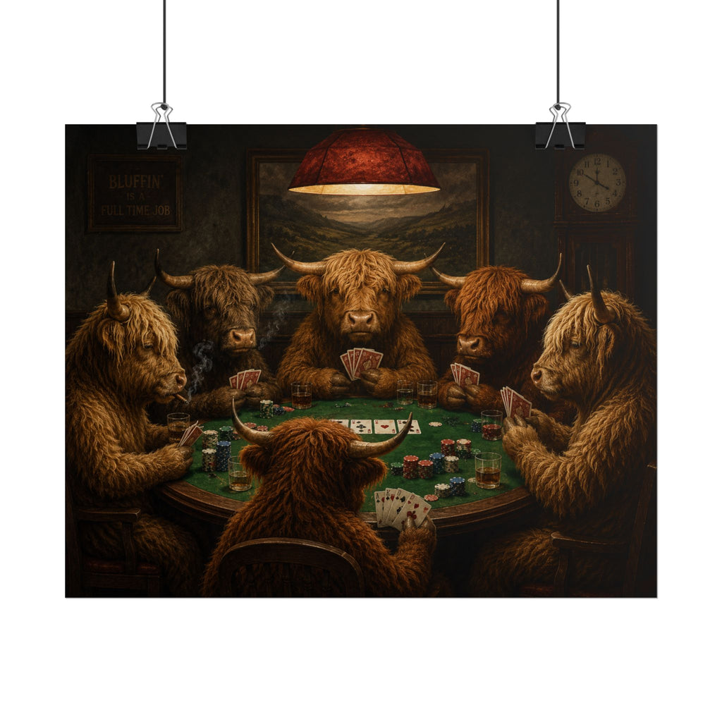 Highland Cattle Poker Night Poster — Rolled Art Print