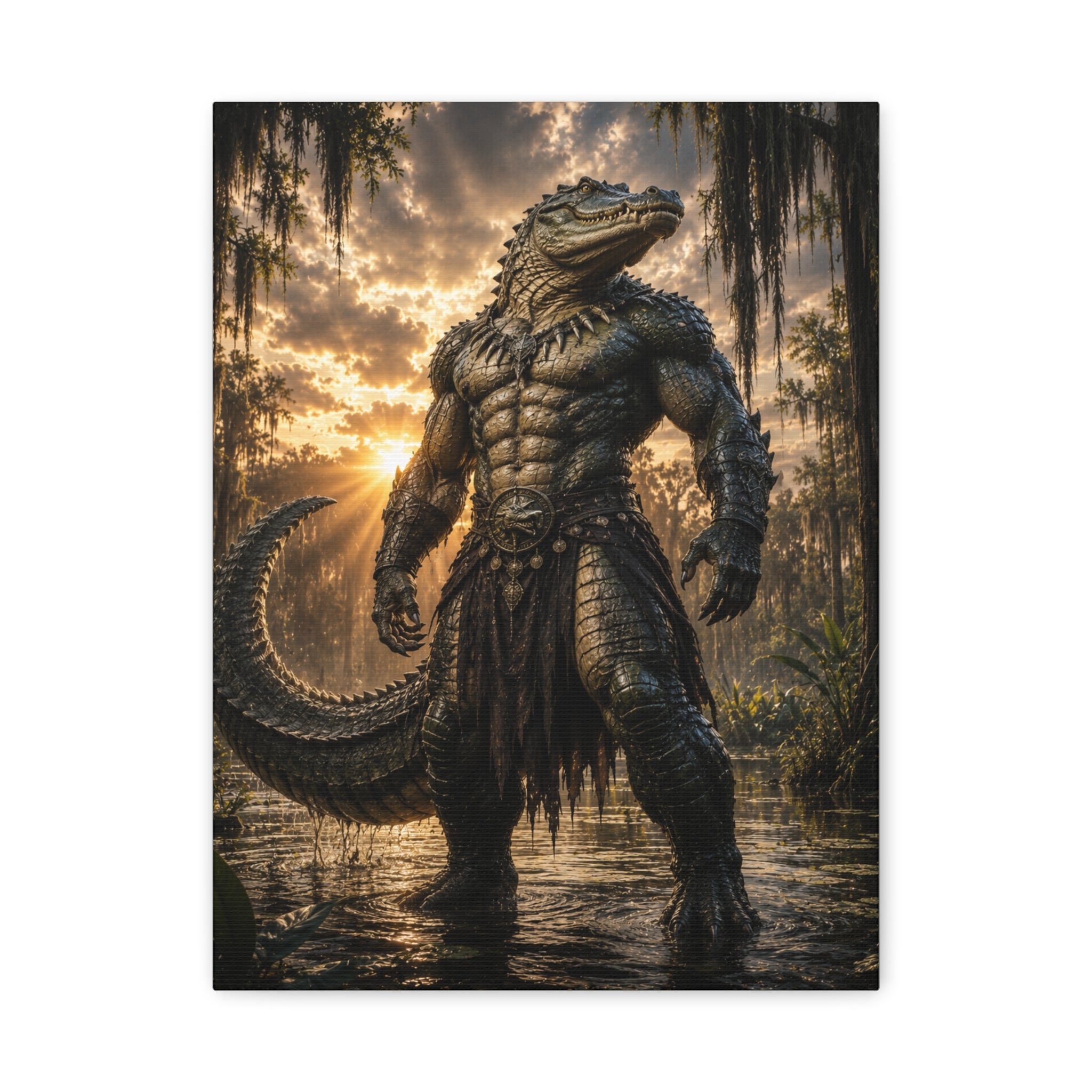 Alligator Warrior Matte Stretched Canvas Wall Art