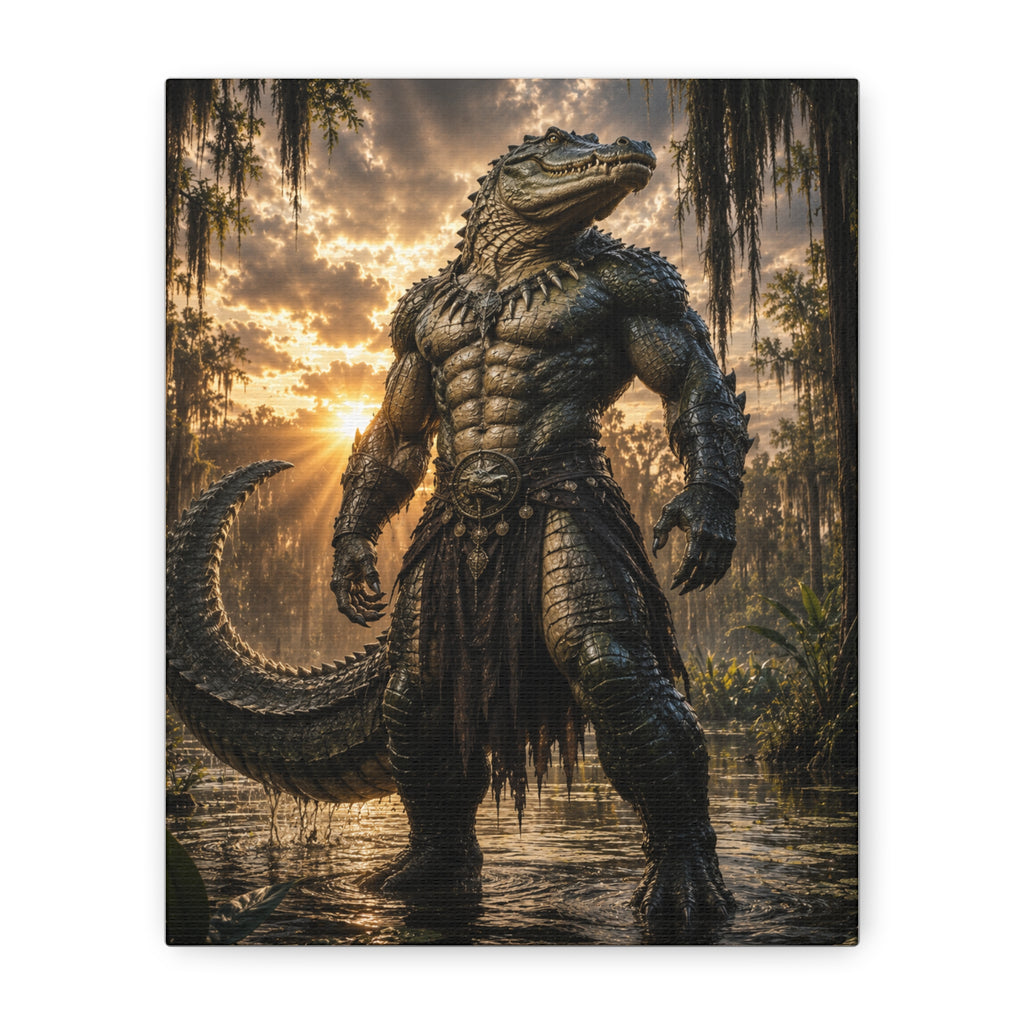 Alligator Warrior Matte Stretched Canvas Wall Art