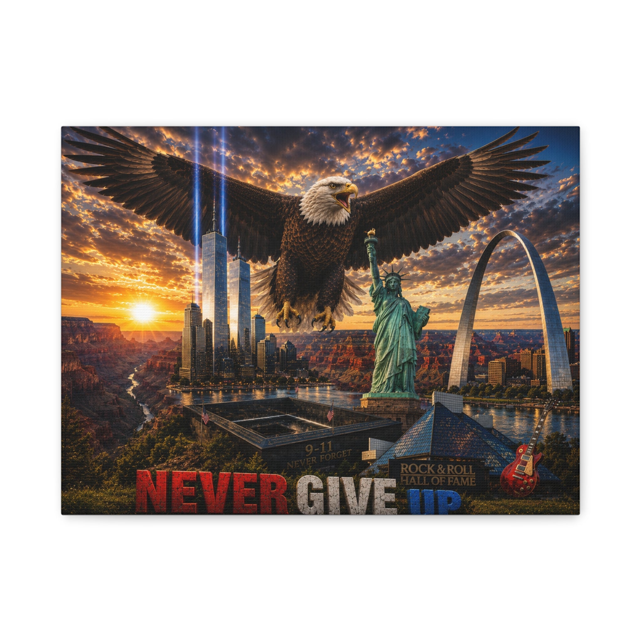 Never Give Up Eagle Canvas Wall Art — Patriotic Inspirational Matte Stretched Print