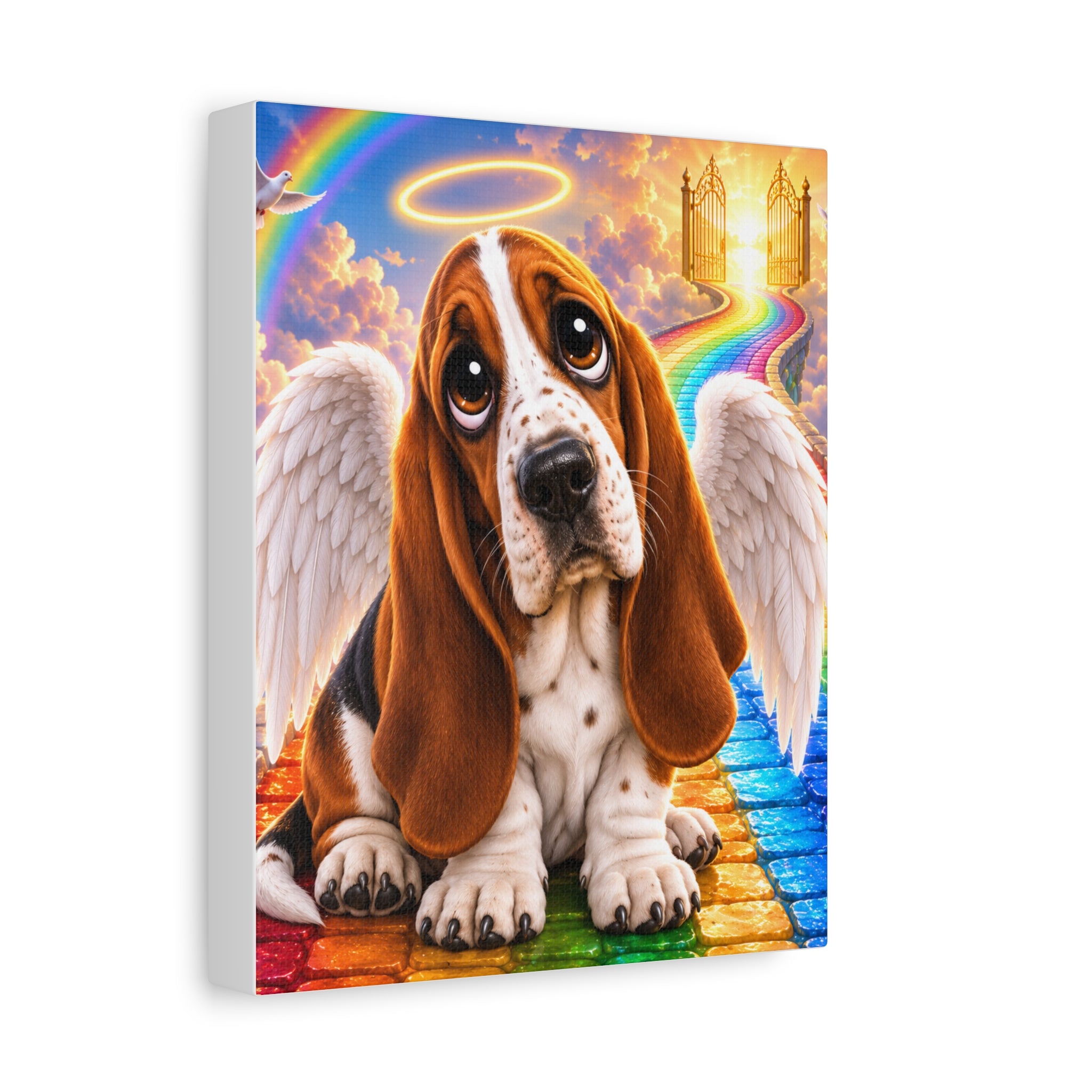 Angel Basset Hound Canvas Wall Art — Rainbow Bridge Memorial Matte Print