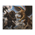 Fantasy Battle Canvas Print — Minotaur vs Gryphon Matte Stretched Wall Art