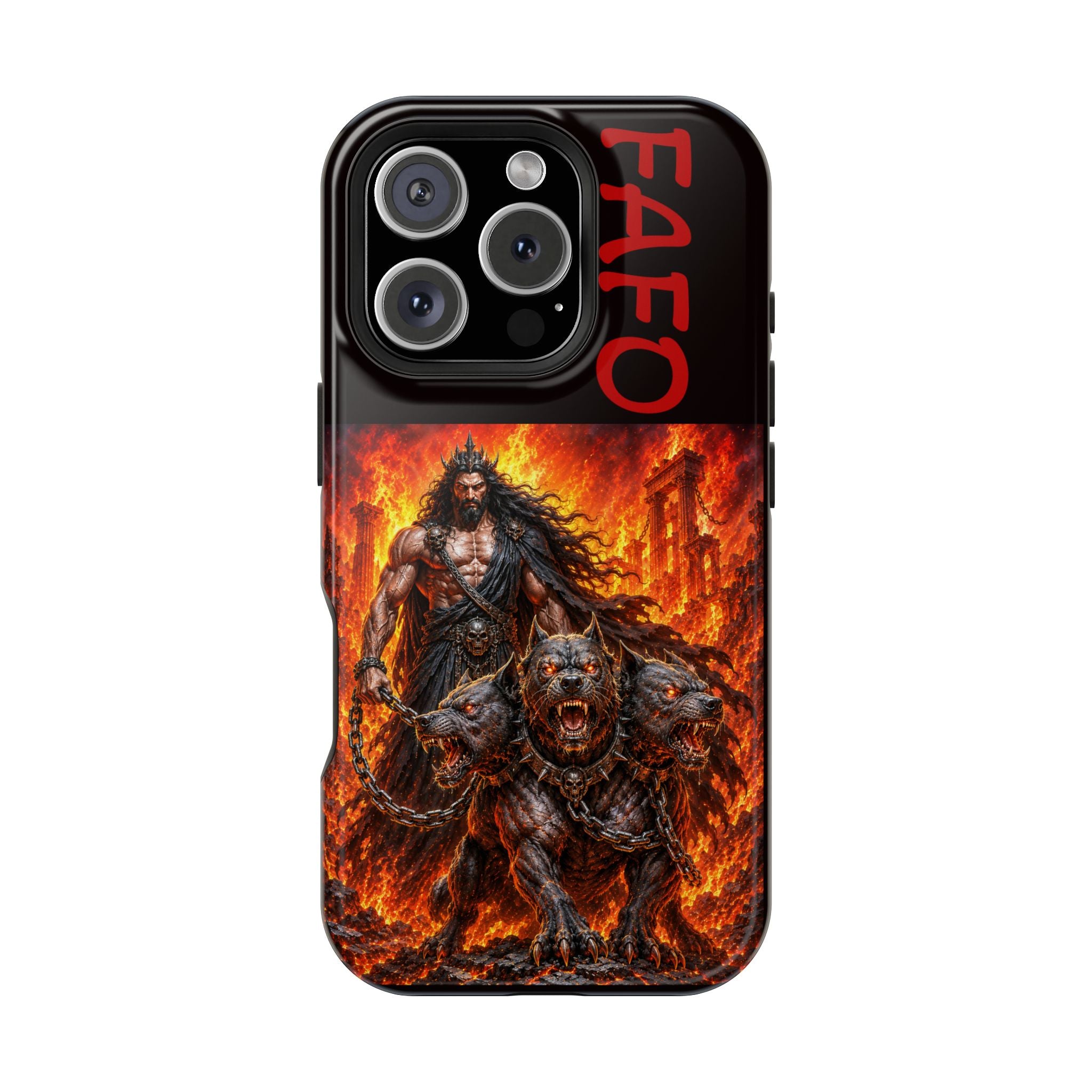 Phone Case —Hades  FAFO Warrior with Hellhound Fire Art (Magnetic Impact-Resistant)