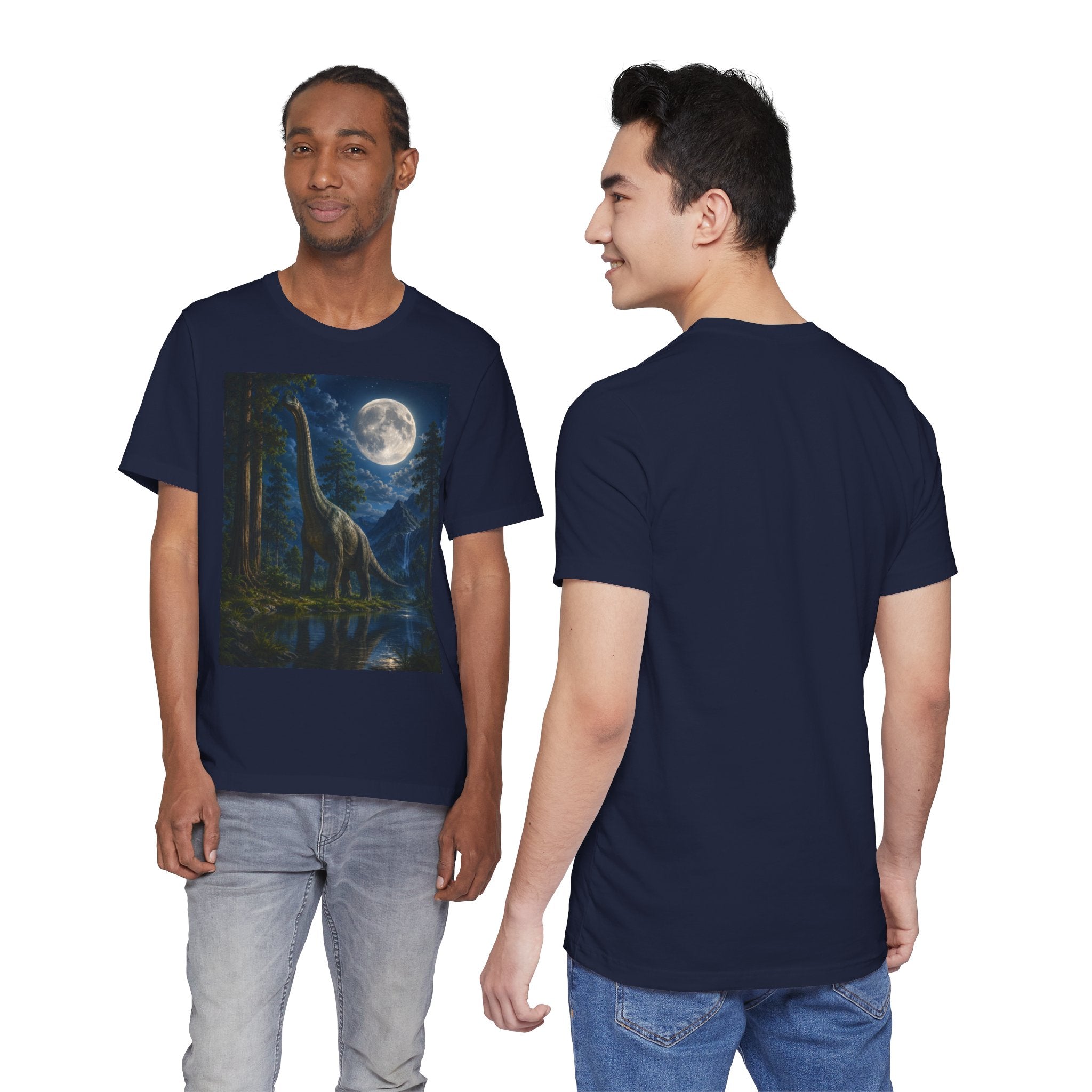 Brachiosaurus Moonlight T‑Shirt — Night Forest Dino Graphic Tee