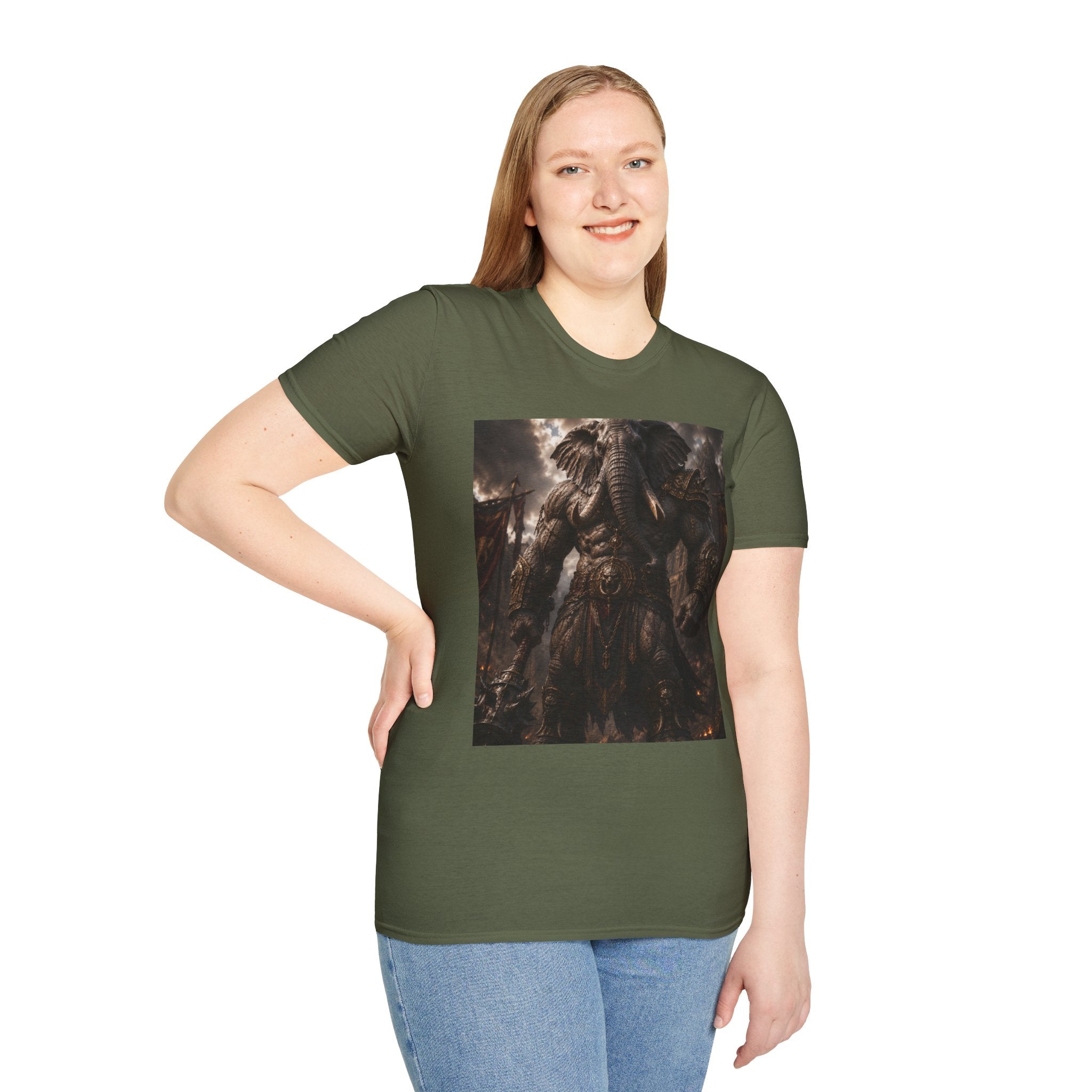 Elephant Warrior Graphic T-Shirt — Dark Mythic Tribal Design